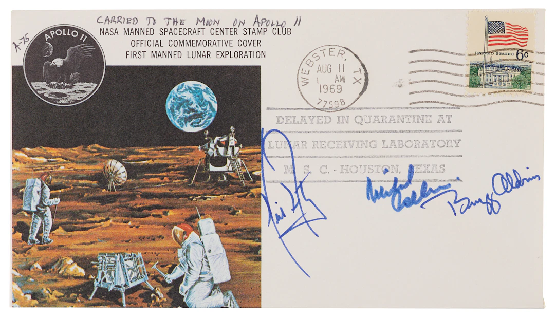 Apollo 11 Crew-Signed 'Type 1' Quarantine Cover, “Carried to the Moon