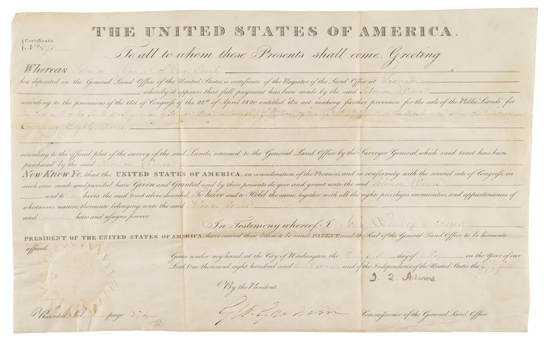 John Quincy Adams Document Signed as President