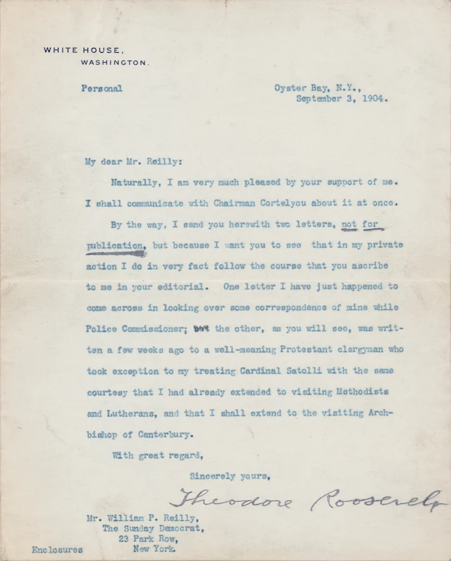 Theodore Roosevelt Typed Letter Signed as President on Religious Tolerance