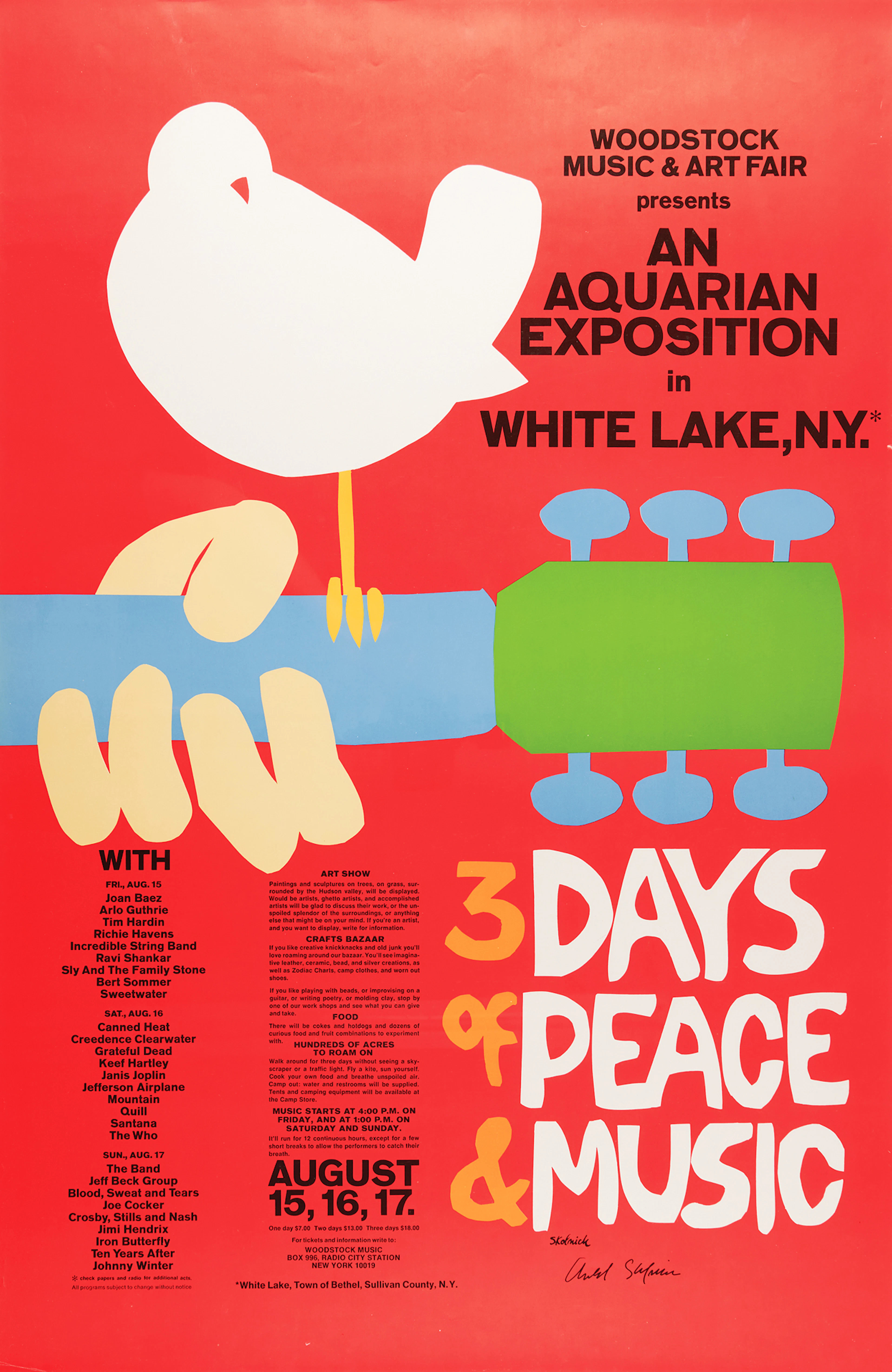 Woodstock Music Festival Original Poster Signed by Artist Arnold Skolnick