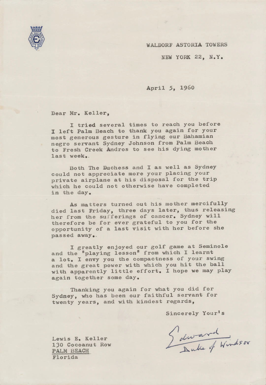 King Edward VIII Typed Letter Signed