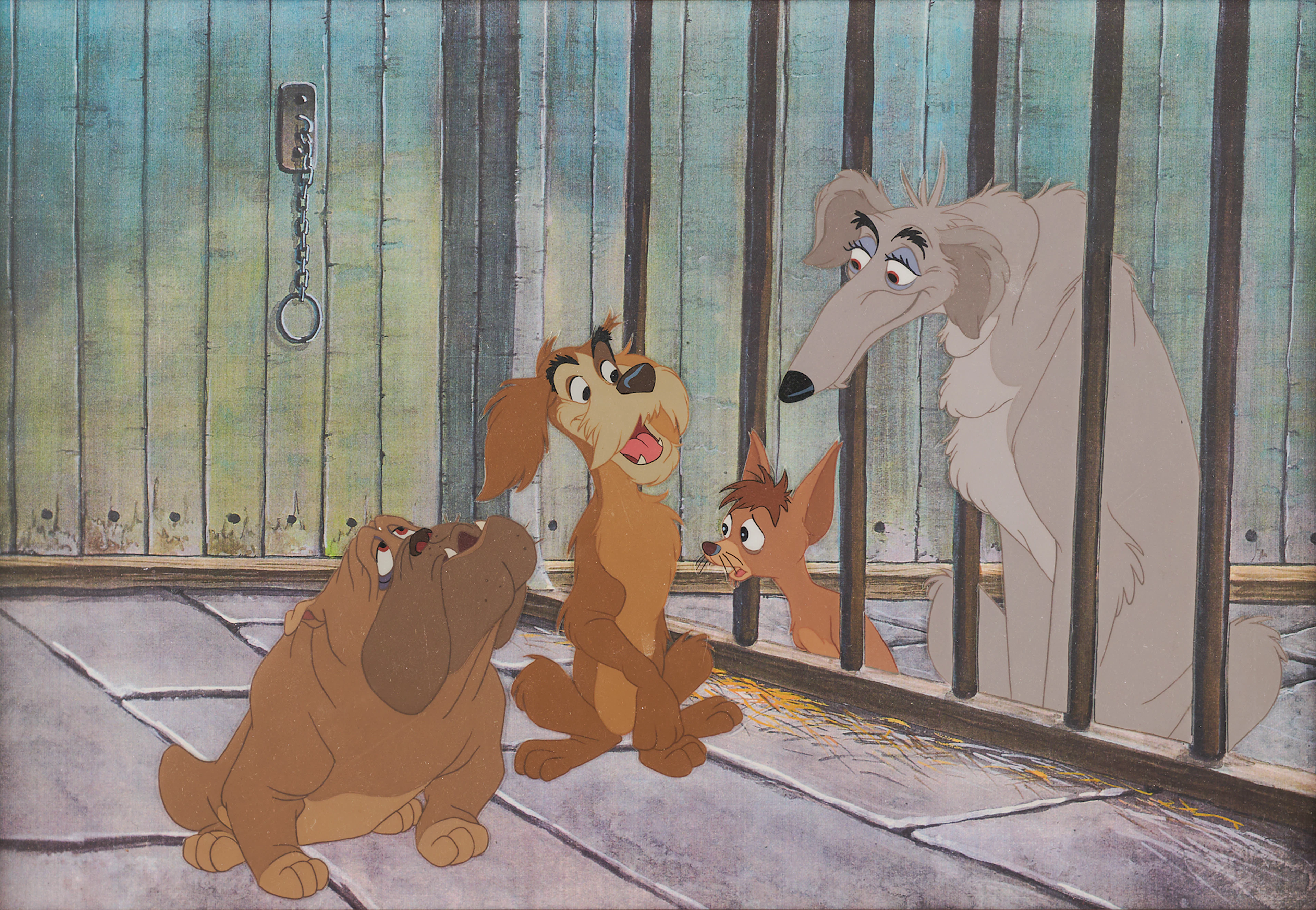 Pound Dogs (Bull, Toughy, Pedro, and Boris) production cels from Lady
