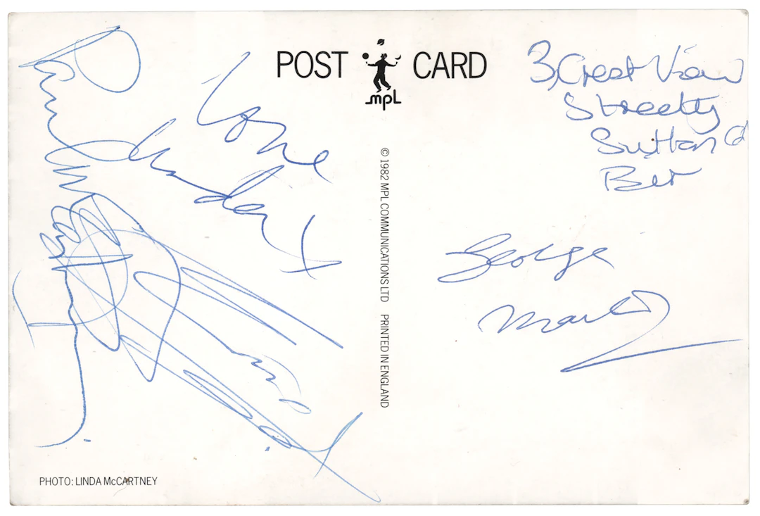 Beatles: Paul and Linda McCartney, George Martin, and Eric Stewart