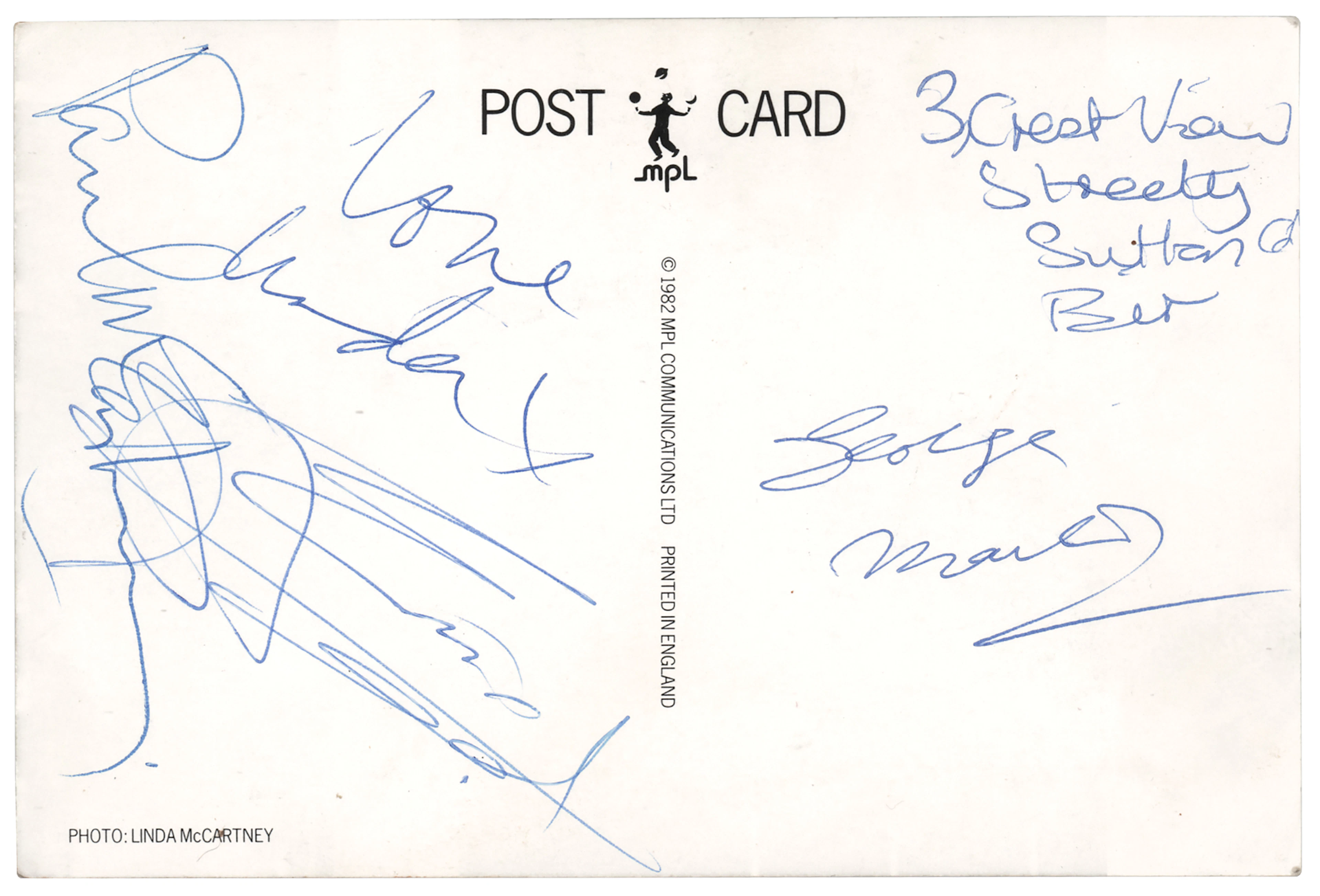 Beatles: Paul and Linda McCartney, George Martin, and Eric Stewart