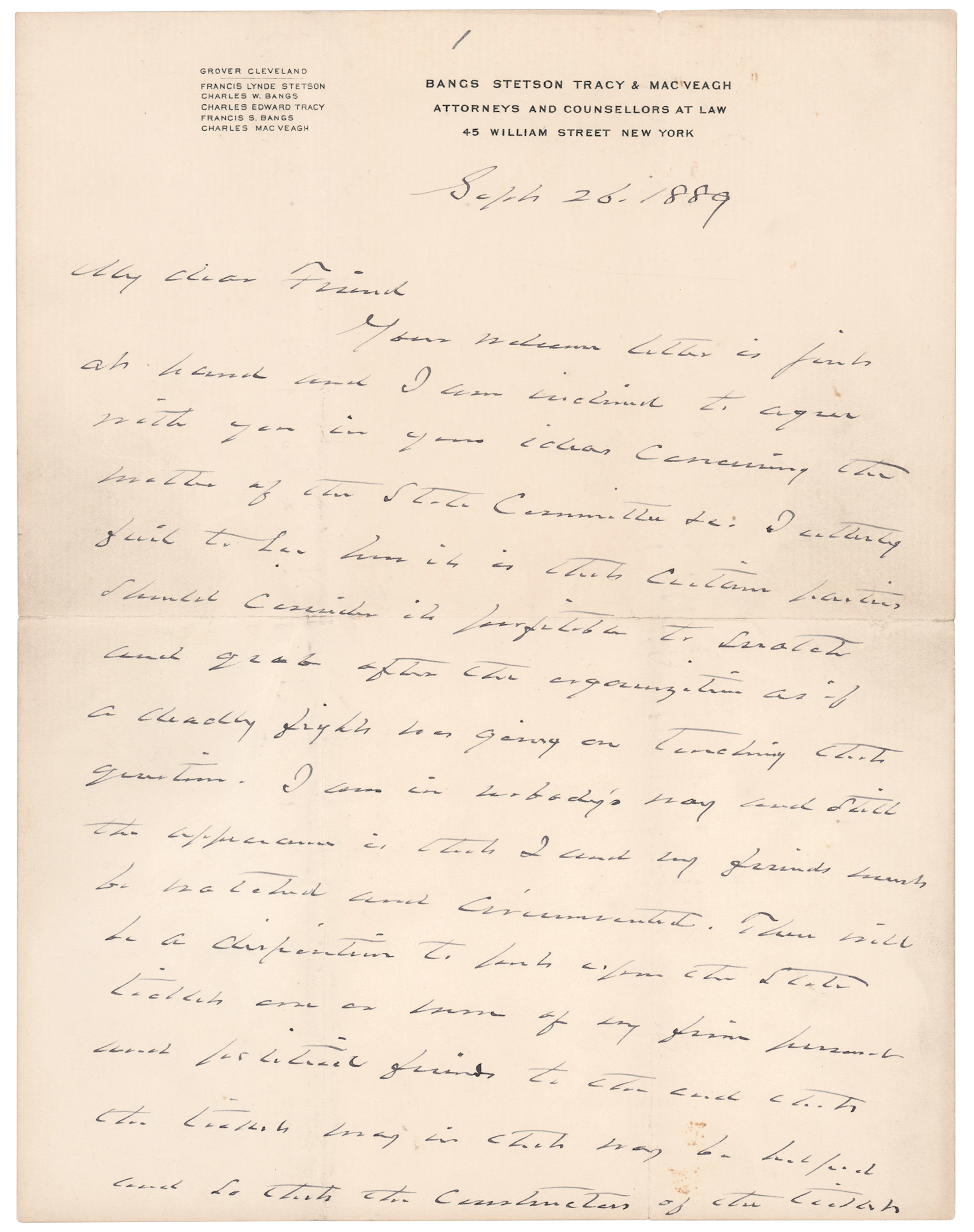 Grover Cleveland Autograph Letter Signed Between Presidential Terms