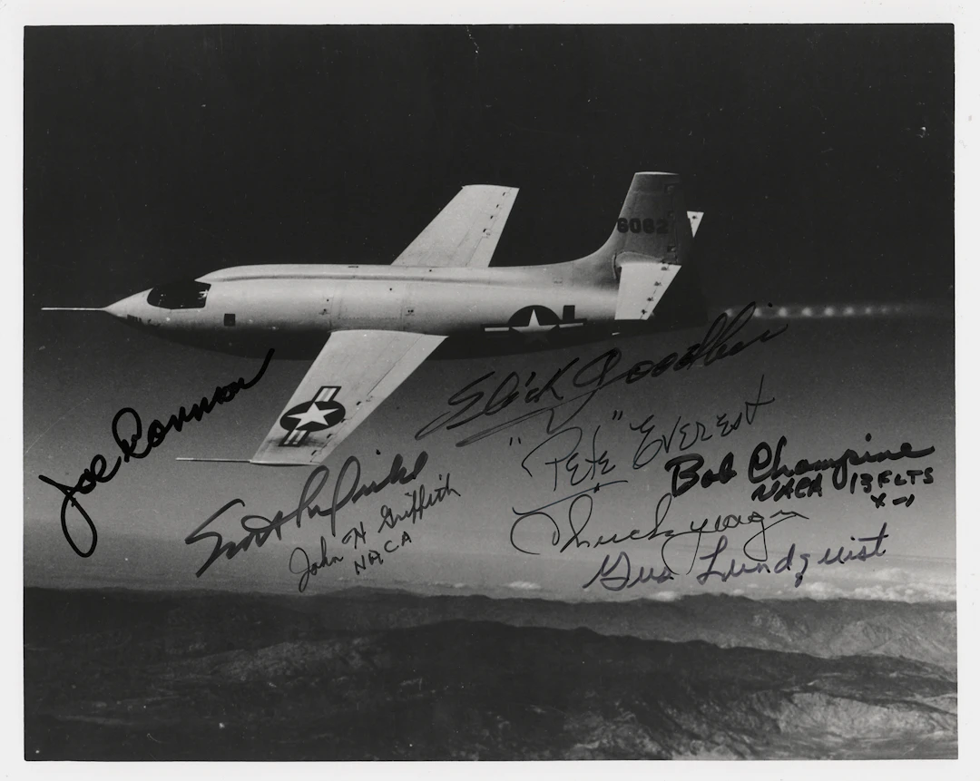 Chuck Yeager and (7) Test Pilots Signed Bell X-1 ‘Glamorous Glennis’ Photograph