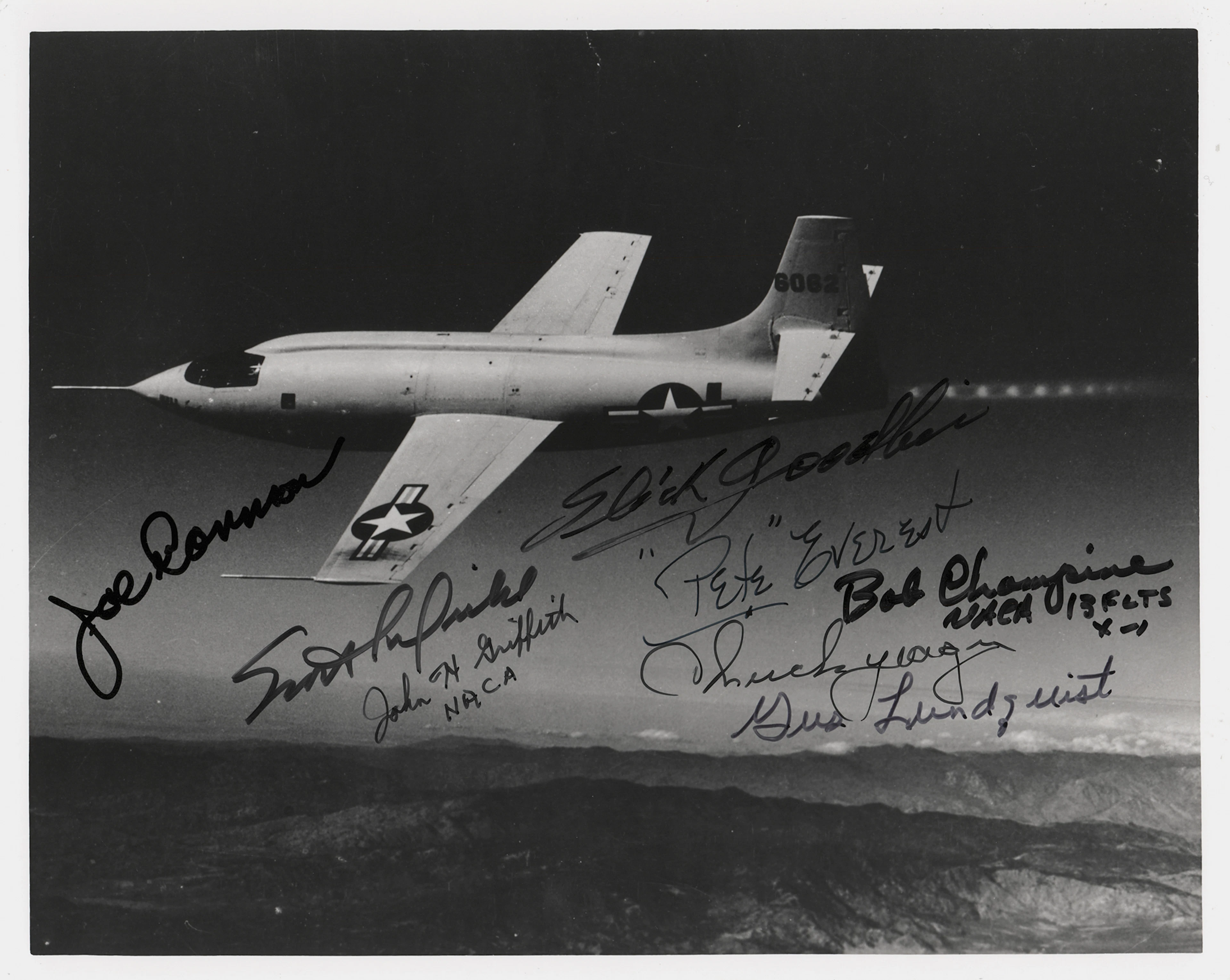 Chuck Yeager and (7) Test Pilots Signed Bell X-1 ‘Glamorous Glennis’ Photograph