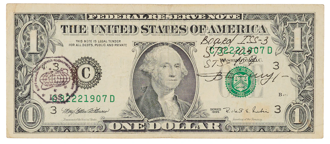 ISS Expedition 3/STS-103/STS-109 Flown $1 Dollar Bill, Signed by Vladimir