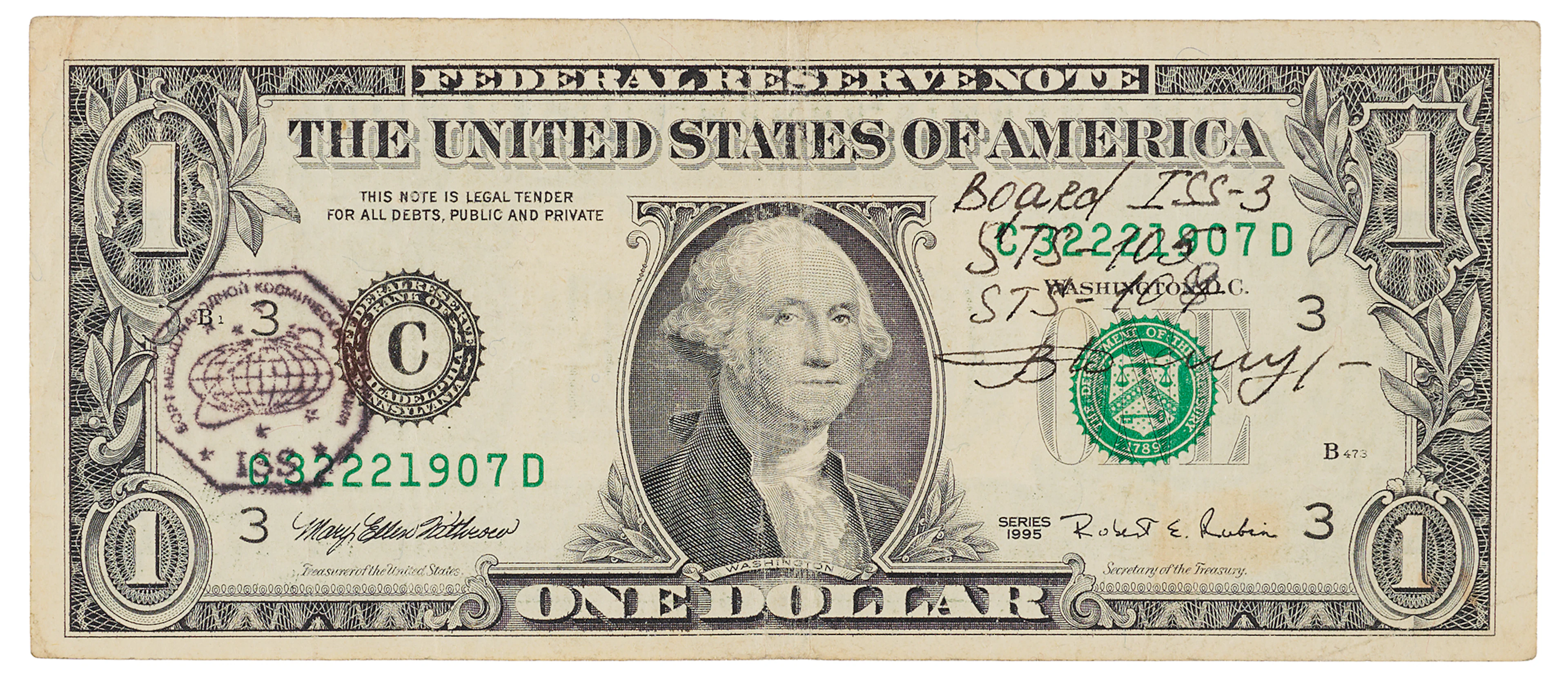 ISS Expedition 3/STS-103/STS-109 Flown $1 Dollar Bill, Signed by Vladimir