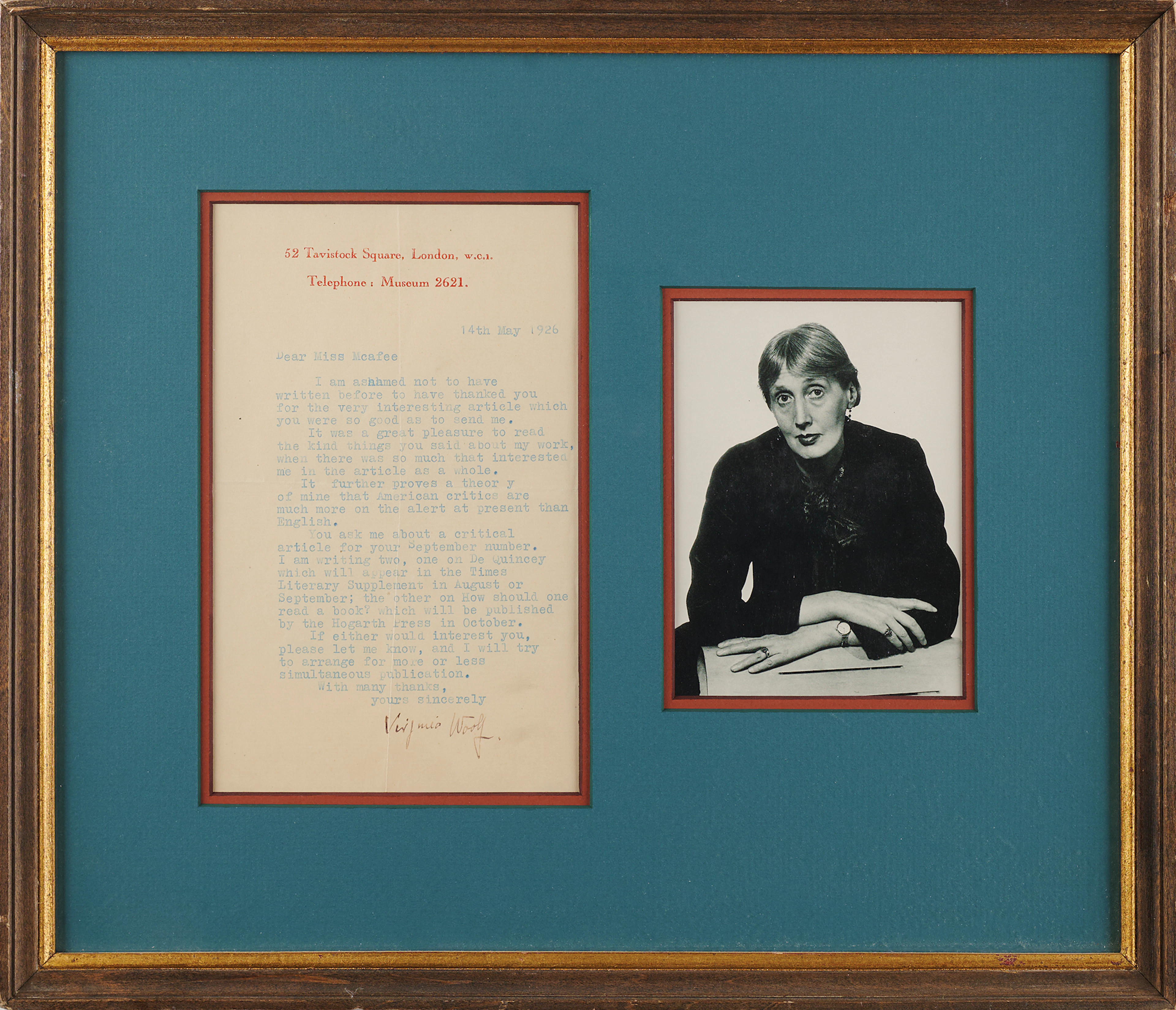 Virginia Woolf Typed Letter Signed on ‘How Should One Read a Book?’