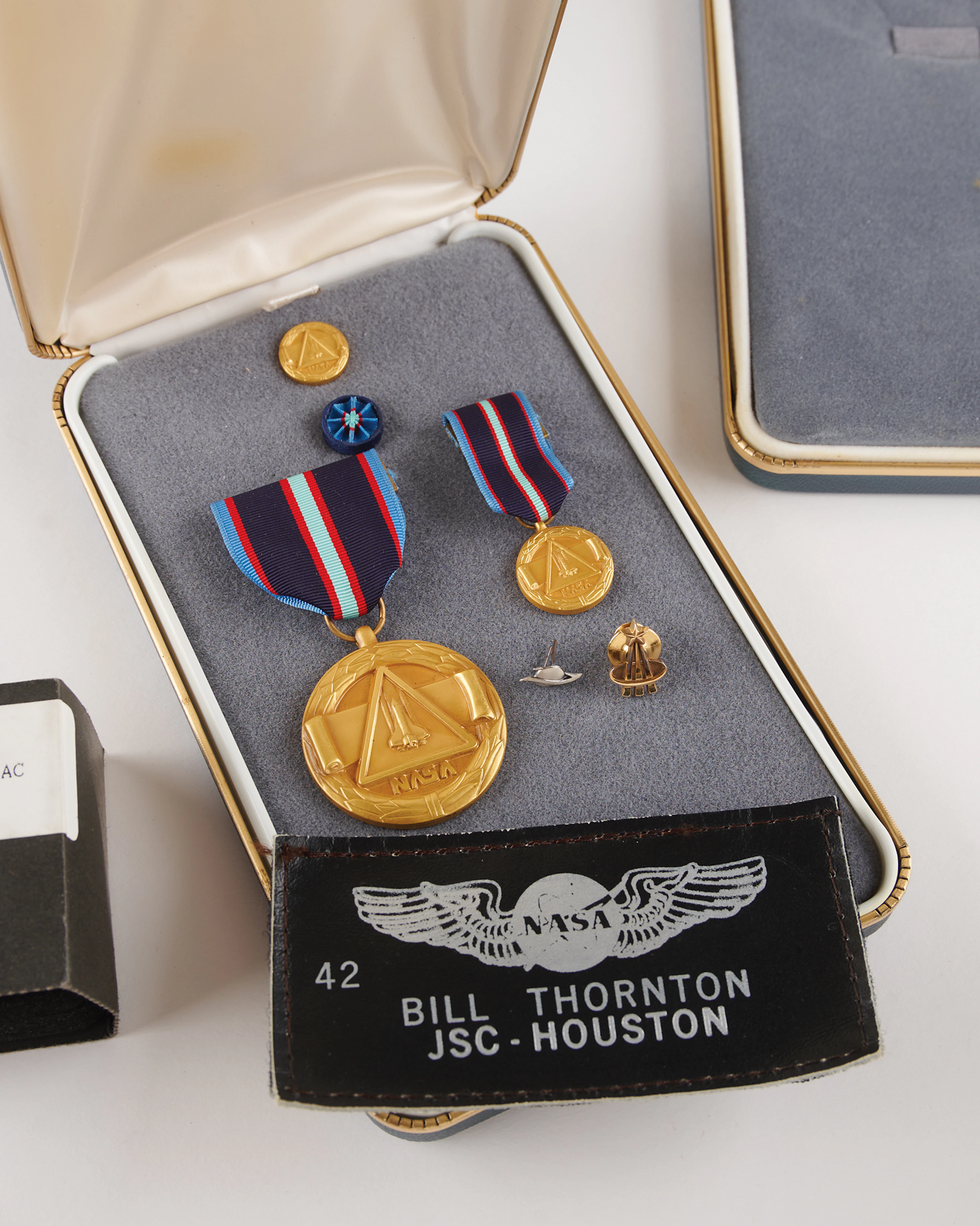 NASA Space Flight Medal, Name Tag, Ribbon Device, and Astronaut Pin