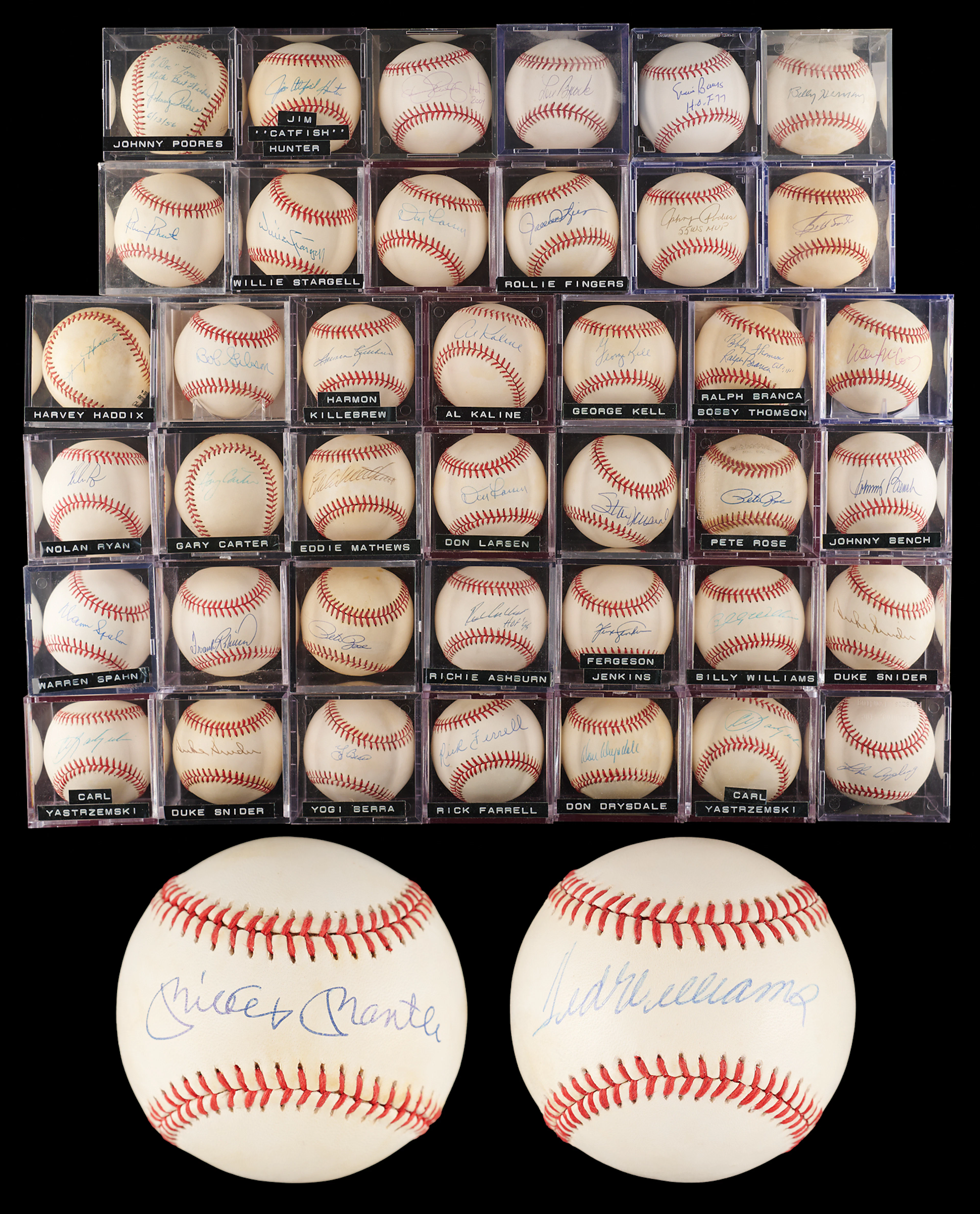 Baseball Greats (42) Signed Baseballs, with Mickey Mantle and Ted Williams