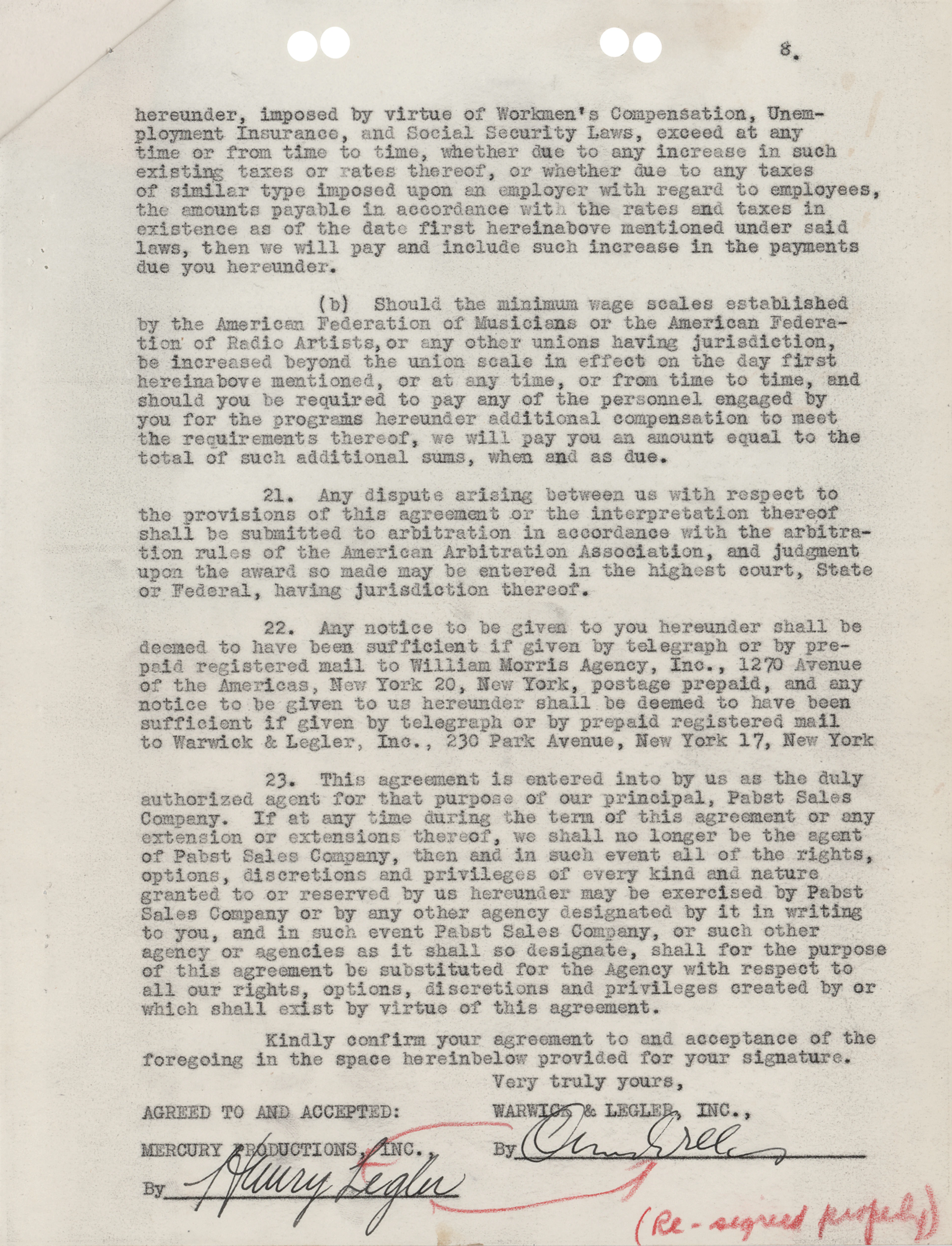 Orson Welles Document Signed for "Mercury Theatre on the Air"