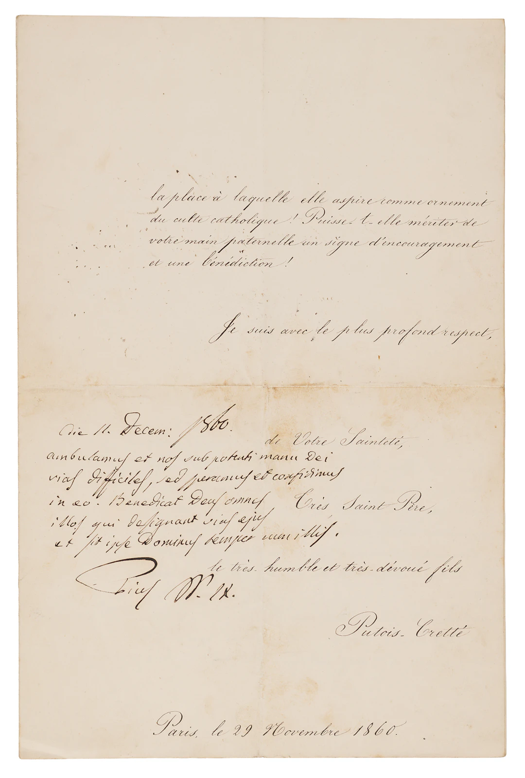 Pope Pius IX Autograph Letter Signed