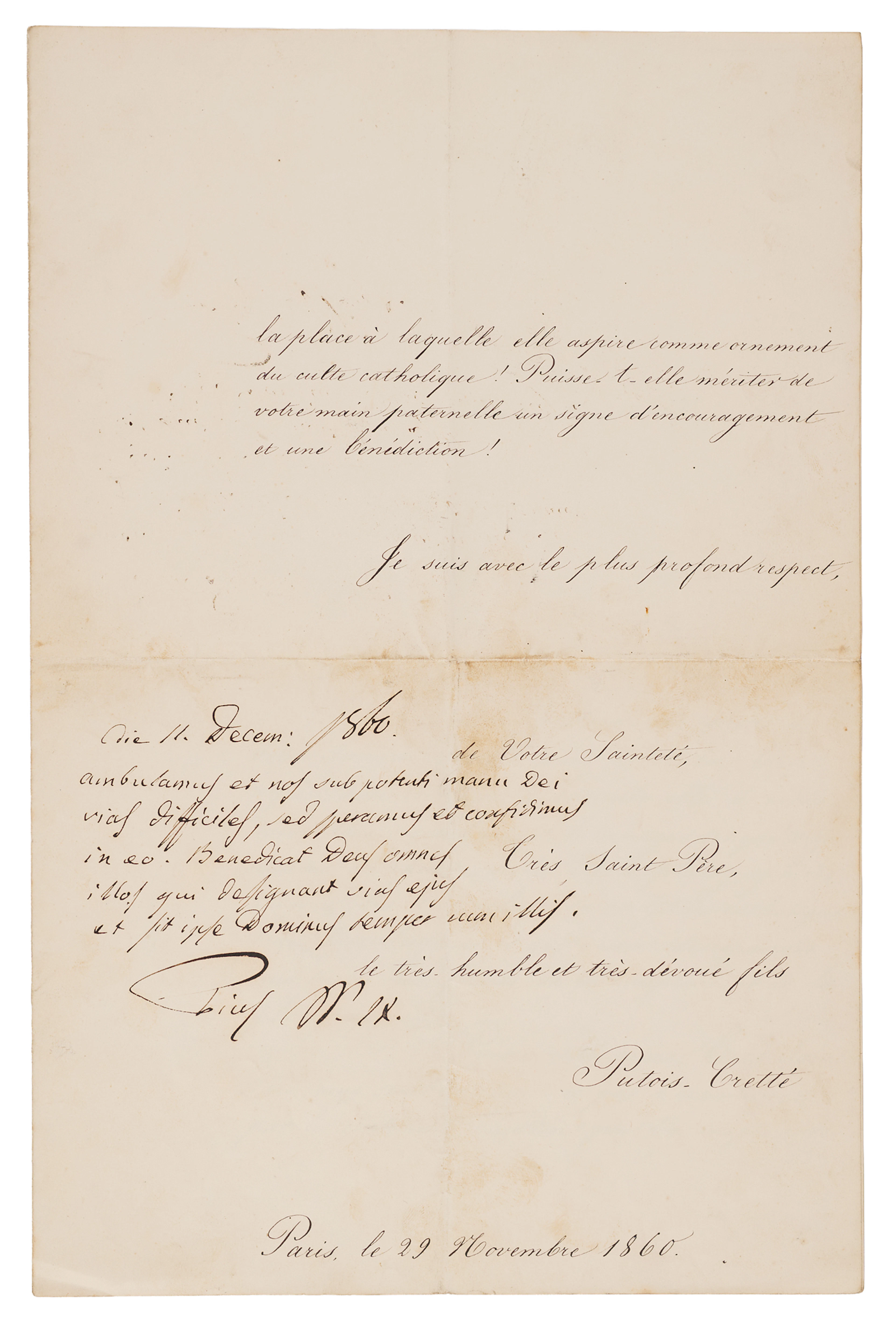 Pope Pius IX Autograph Letter Signed