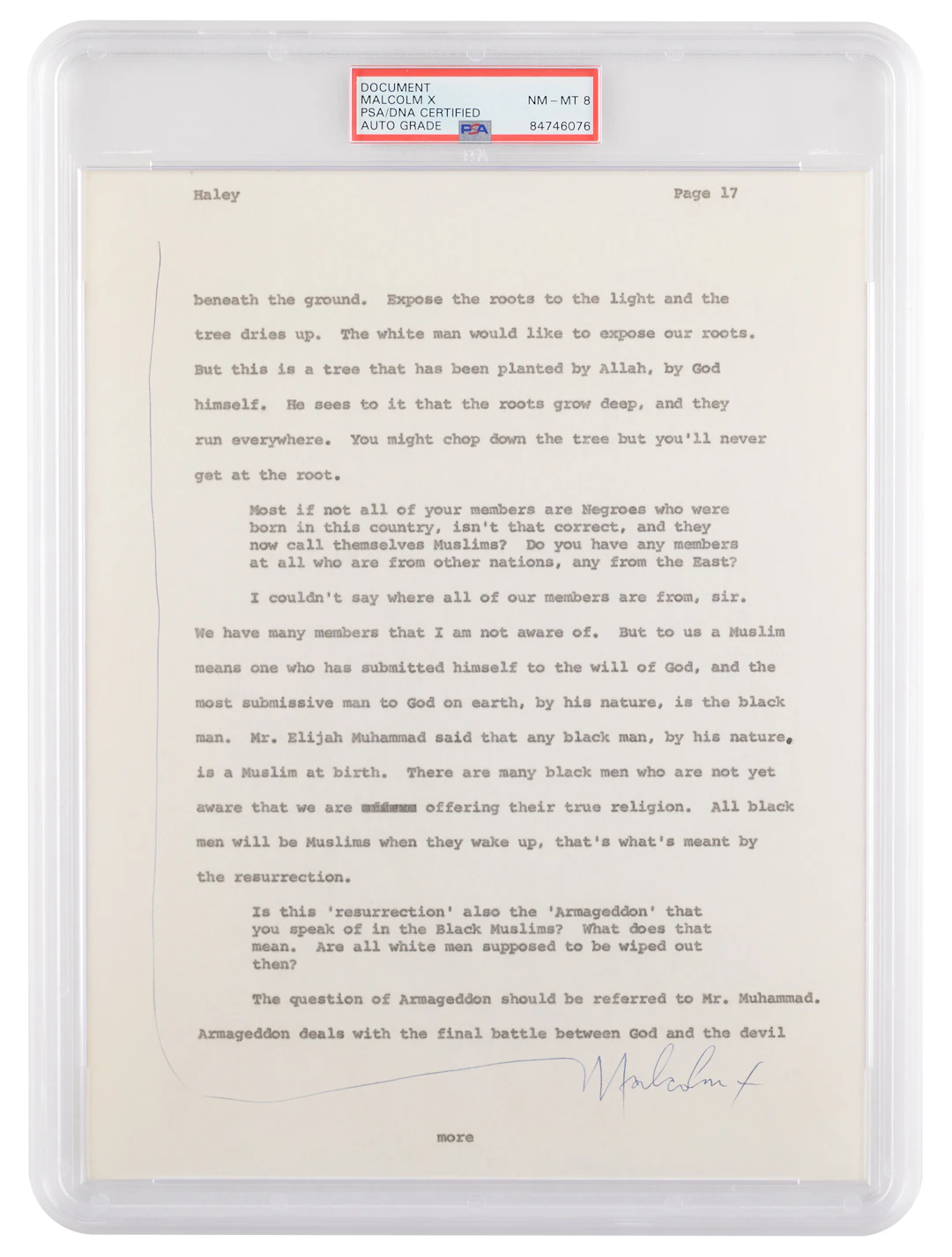 Malcolm X Signed Page for Alex Haley’s Playboy Interview - "The most