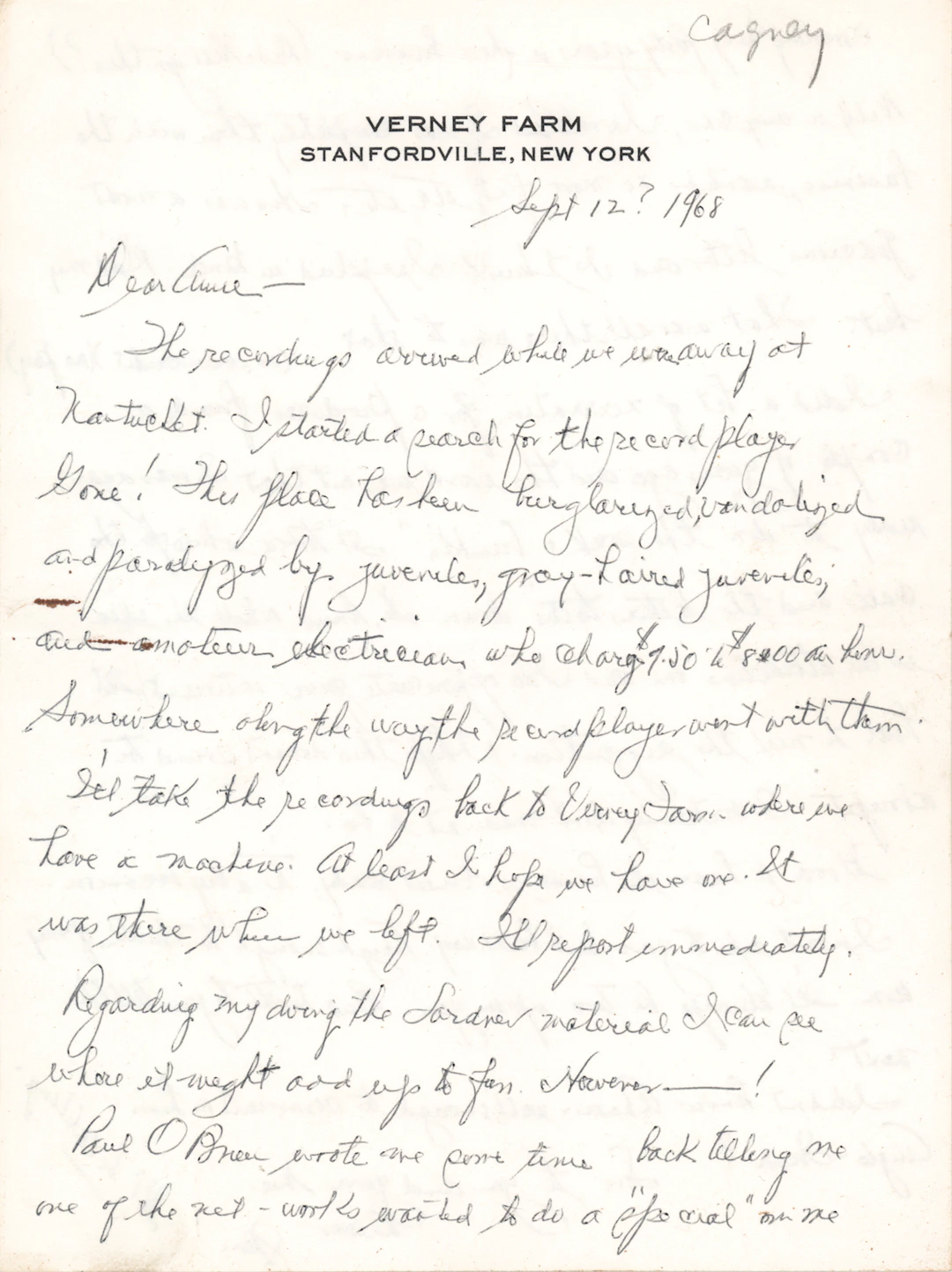 James Cagney Autograph Letter Signed