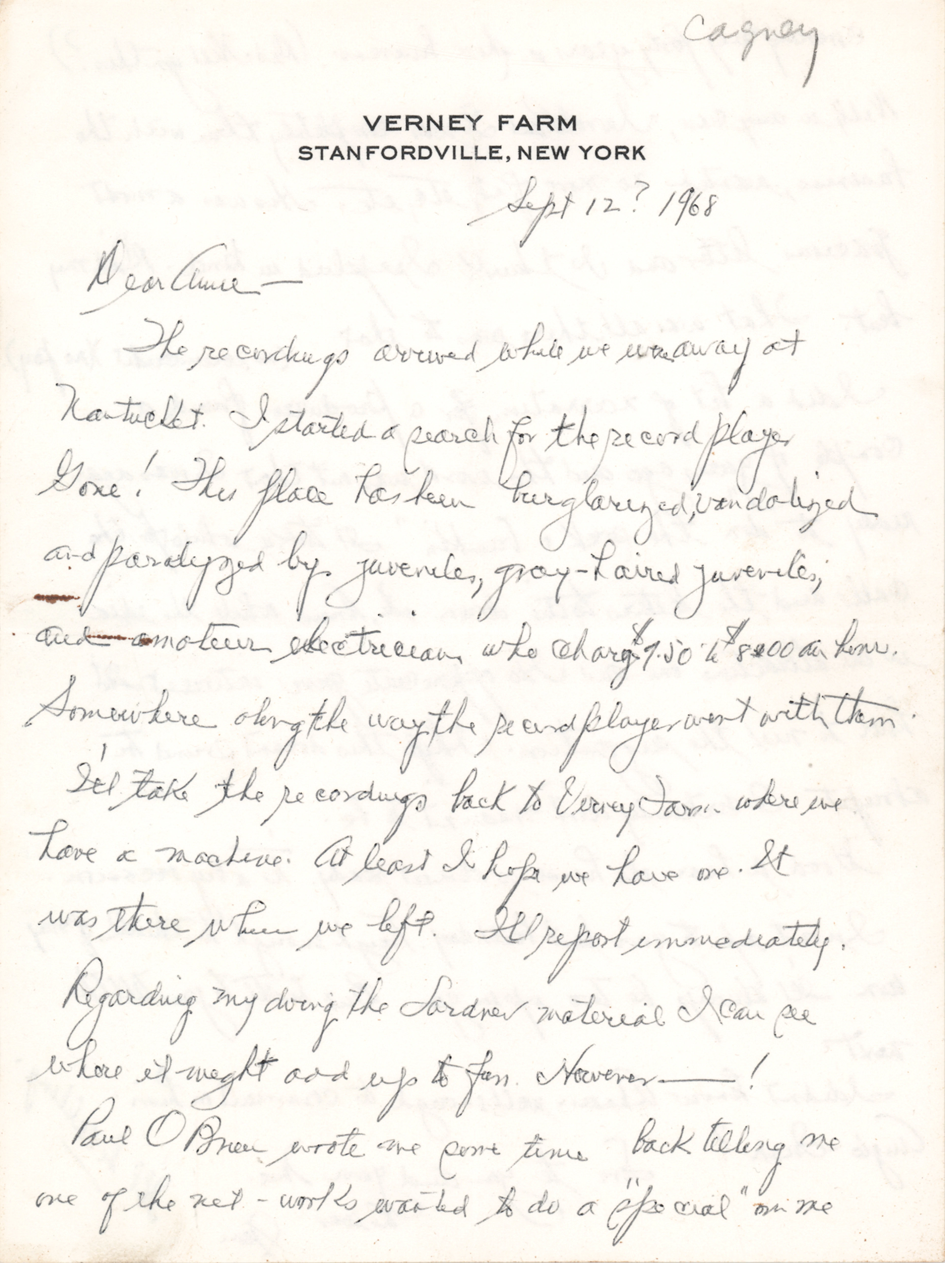 James Cagney Autograph Letter Signed