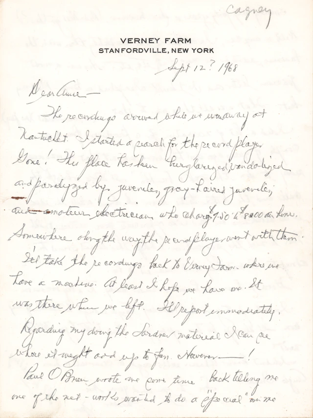 James Cagney Autograph Letter Signed