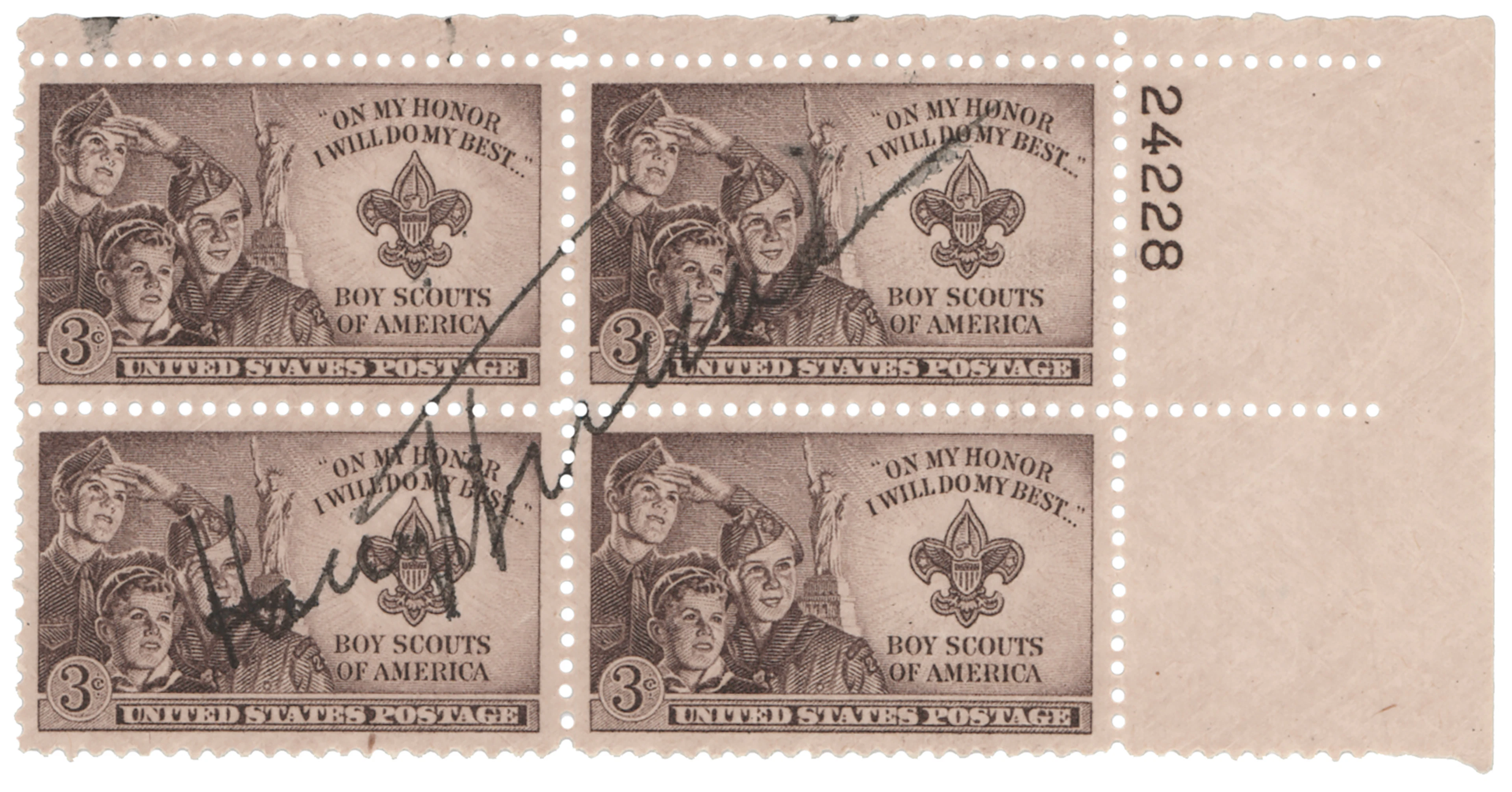 Harry S. Truman Signed Stamp Block