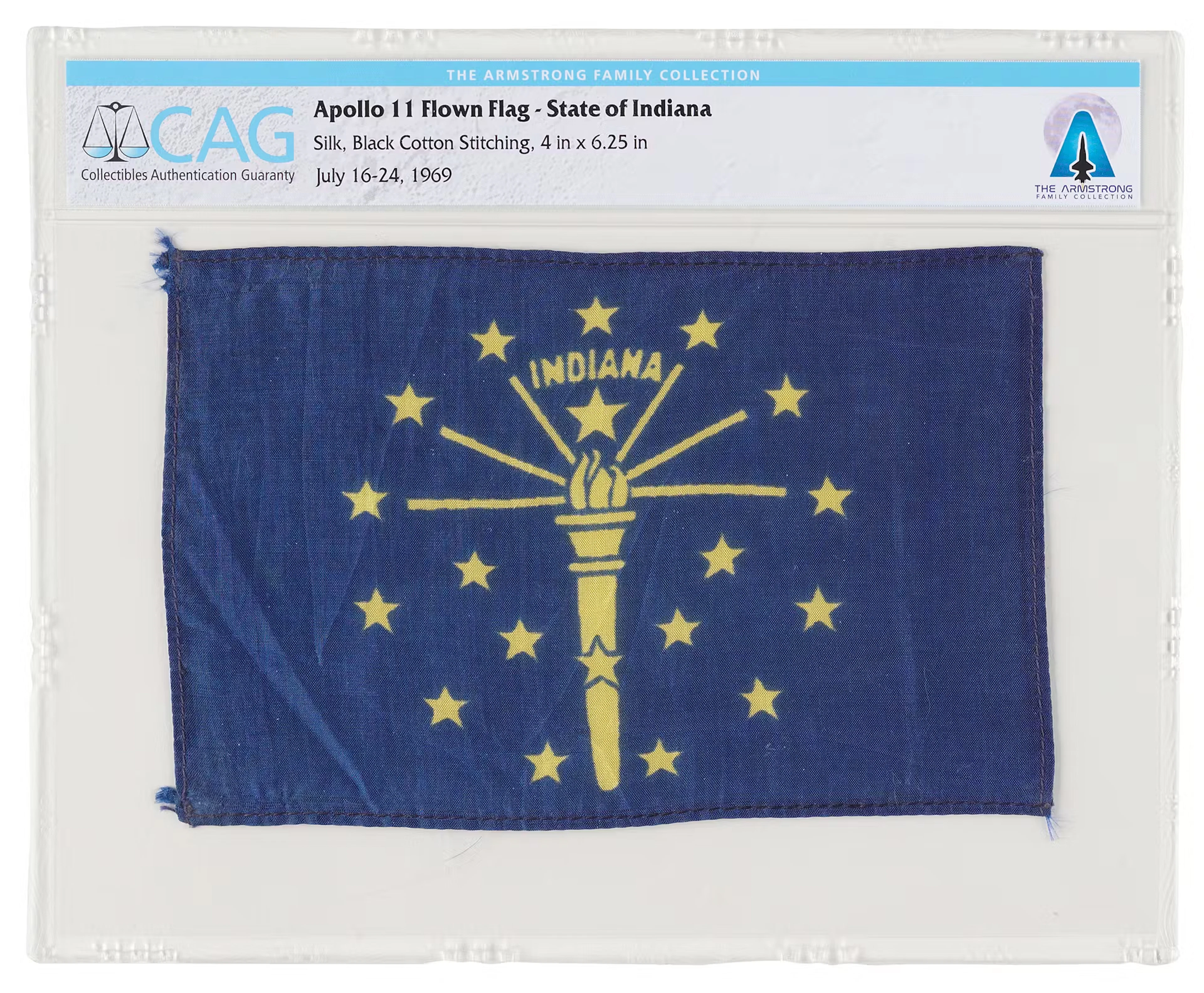 Apollo 11 Flag of Indiana - Attested as Flown by the Family of Neil Armstrong