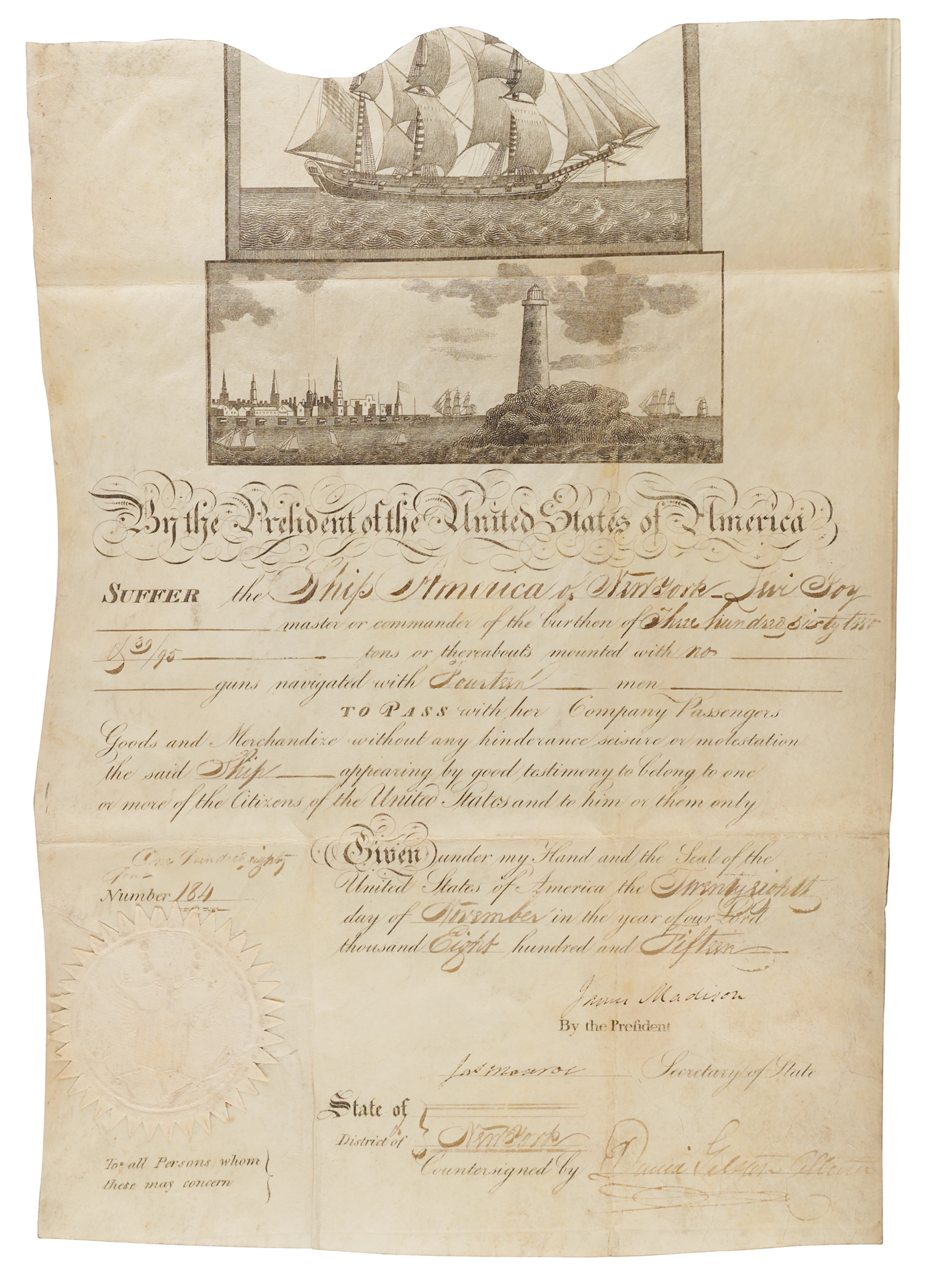 James Madison and James Monroe Document Signed as President and Secretary