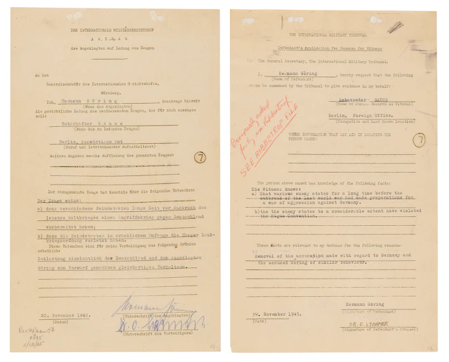 Hermann Göring Document Signed at Nuremberg, Seeking Friedrich Gaus