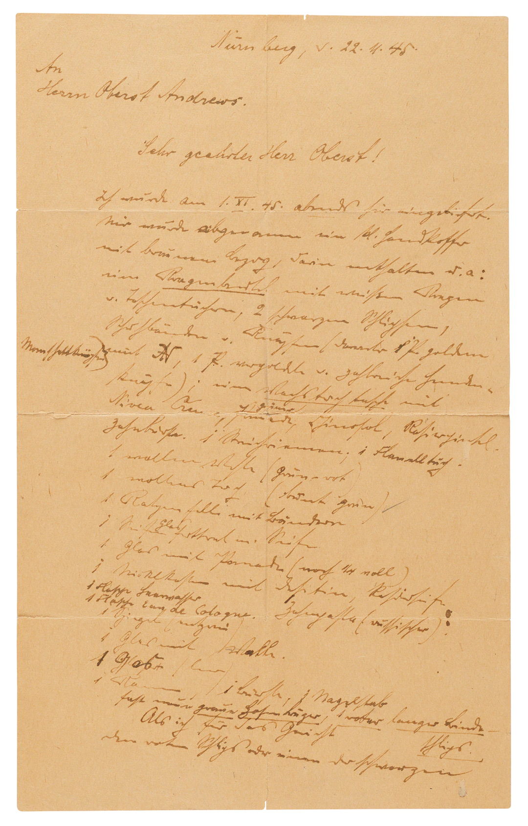 Erich Raeder Autograph Letter Signed from Nuremberg (1945), Requesting