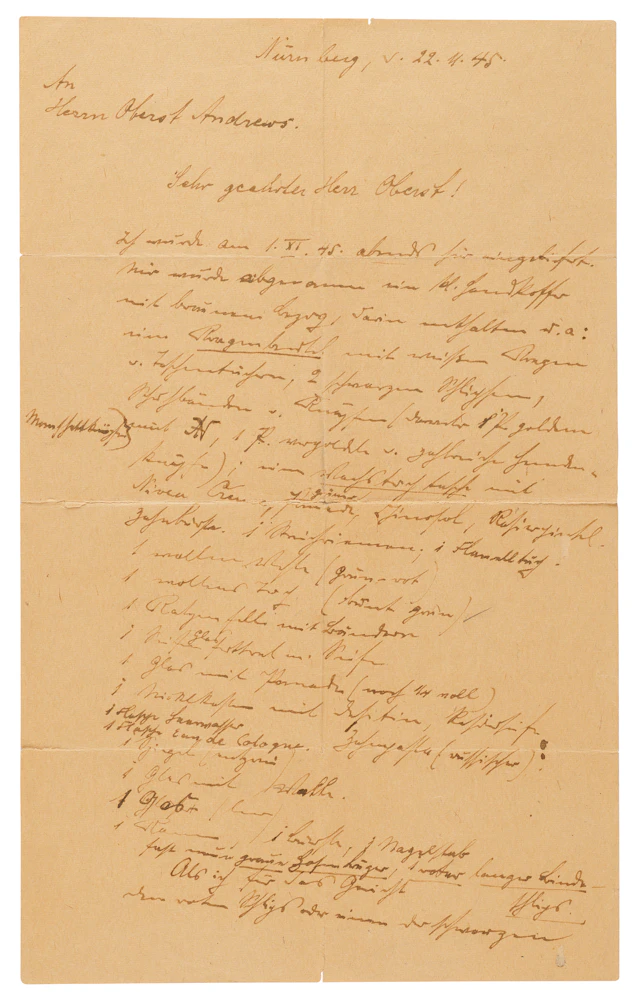 Erich Raeder Autograph Letter Signed from Nuremberg (1945), Requesting