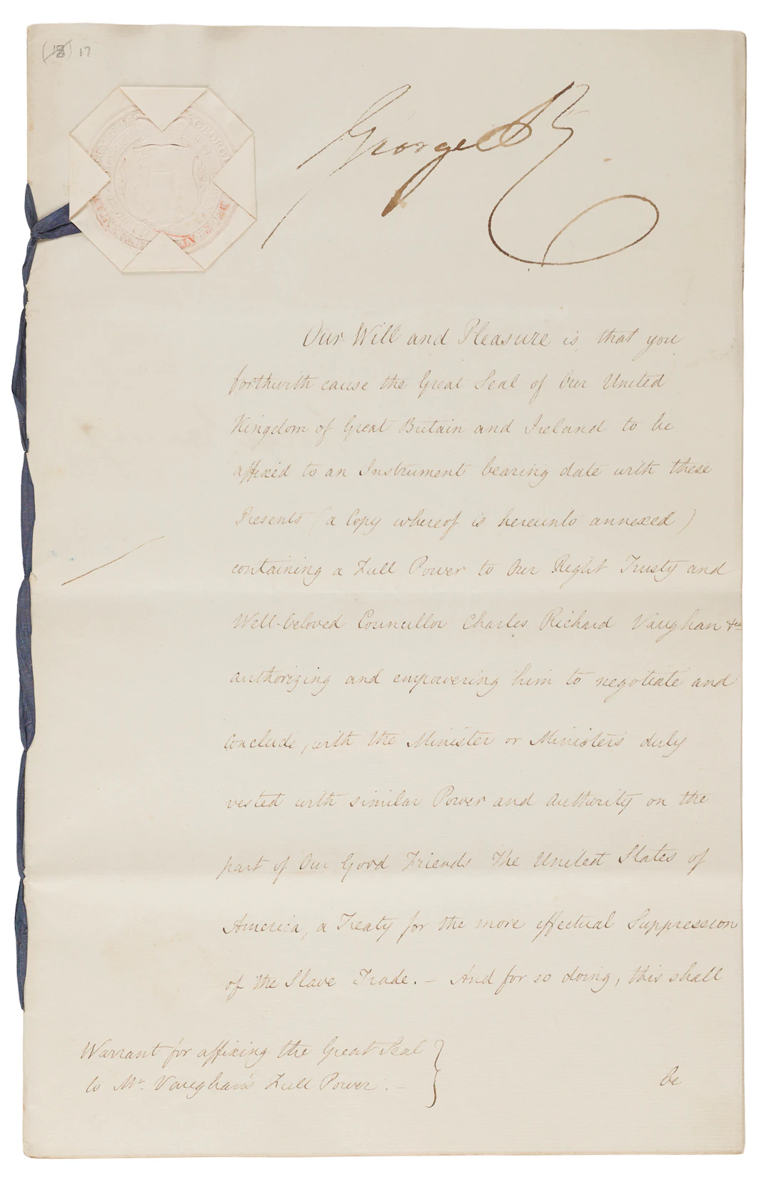 King George IV Document Signed, Authorizing Negotiation of a Treaty