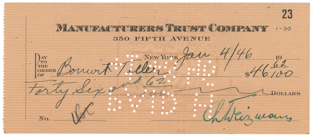Chaim Weizmann Signed Check