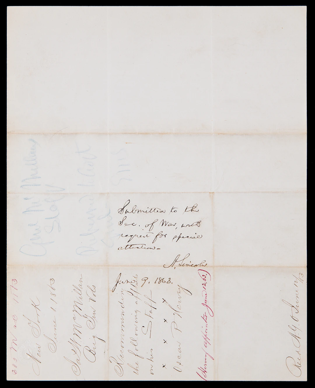 Abraham Lincoln Autograph Endorsement Signed as President - “Submitted