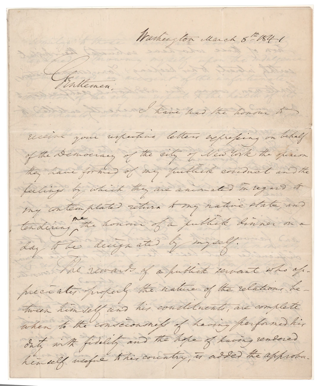 Martin Van Buren Letter Signed - Four Days After Leaving the White House