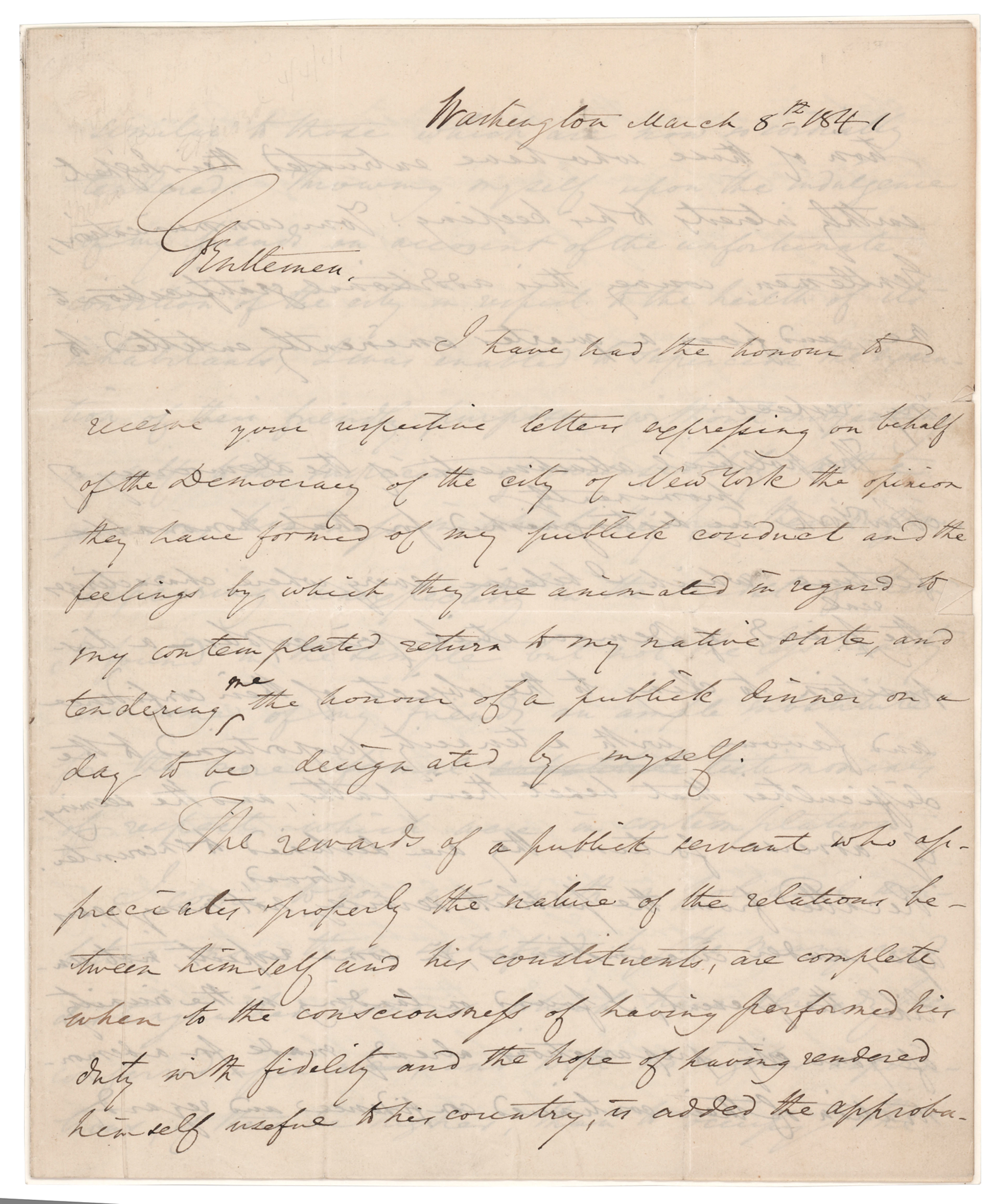Martin Van Buren Letter Signed - Four Days After Leaving the White House
