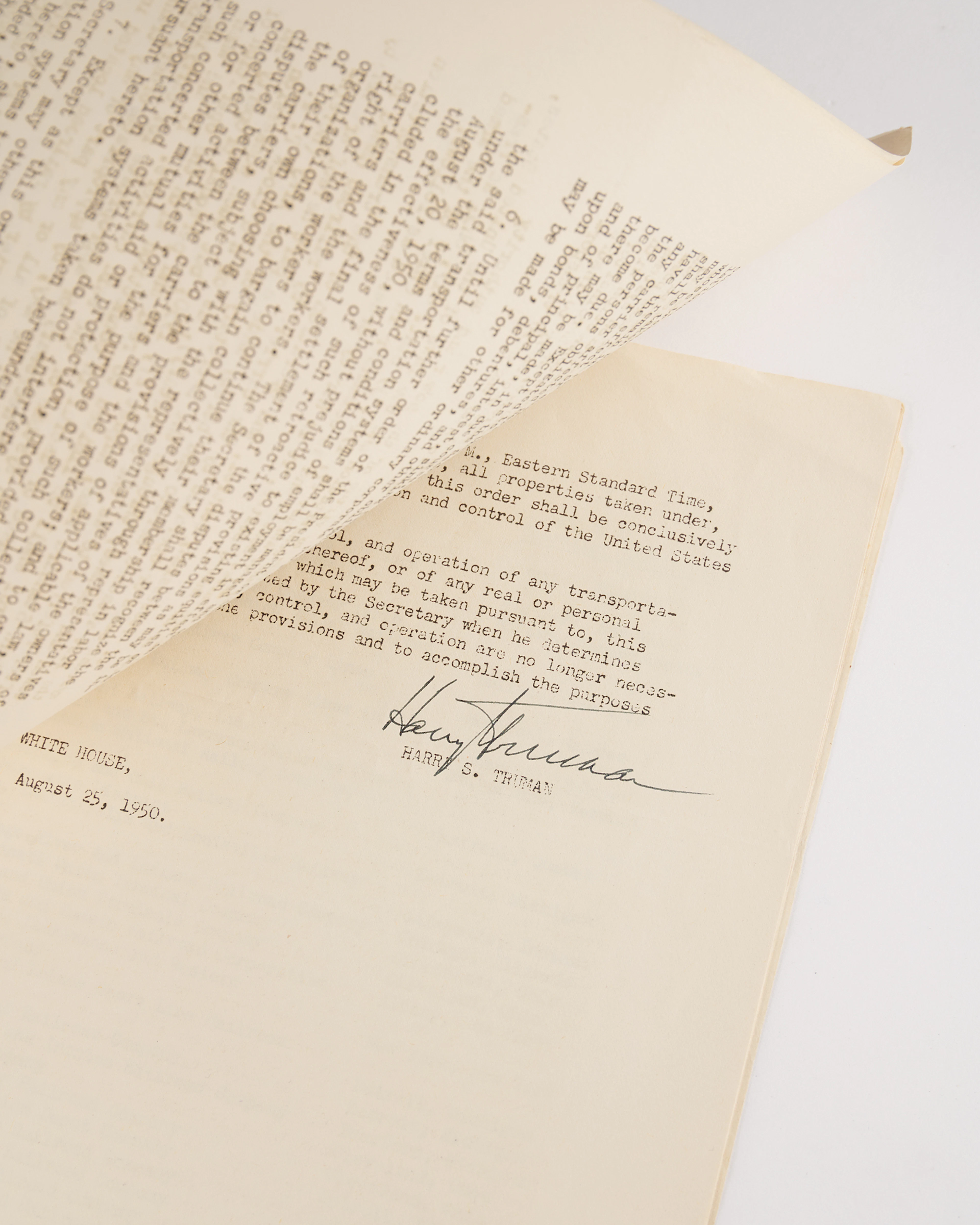 Harry S. Truman Signed White House Press Release on the 1950 Railroad