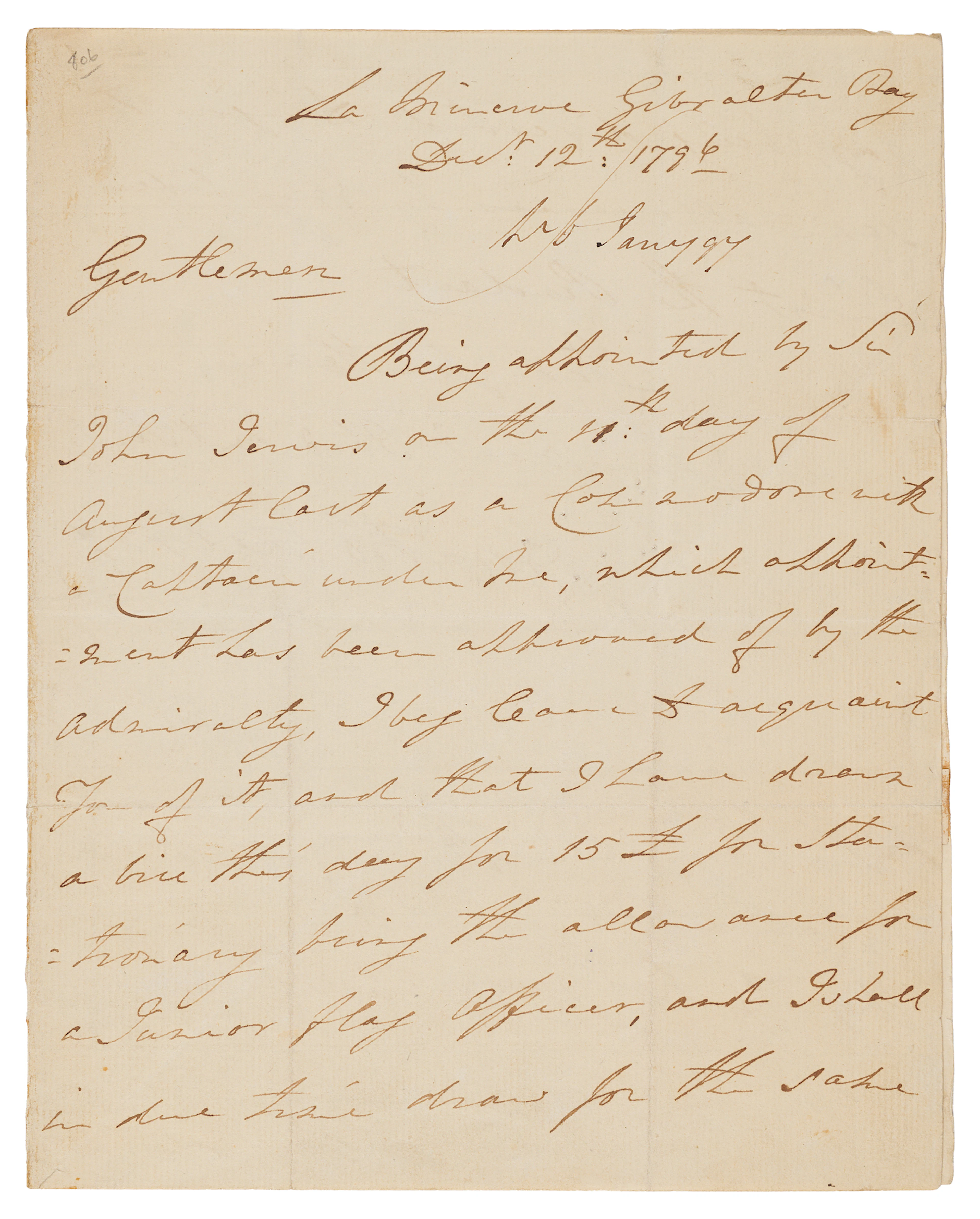 Horatio Nelson Autograph Letter Signed, Announcing His Promotion to