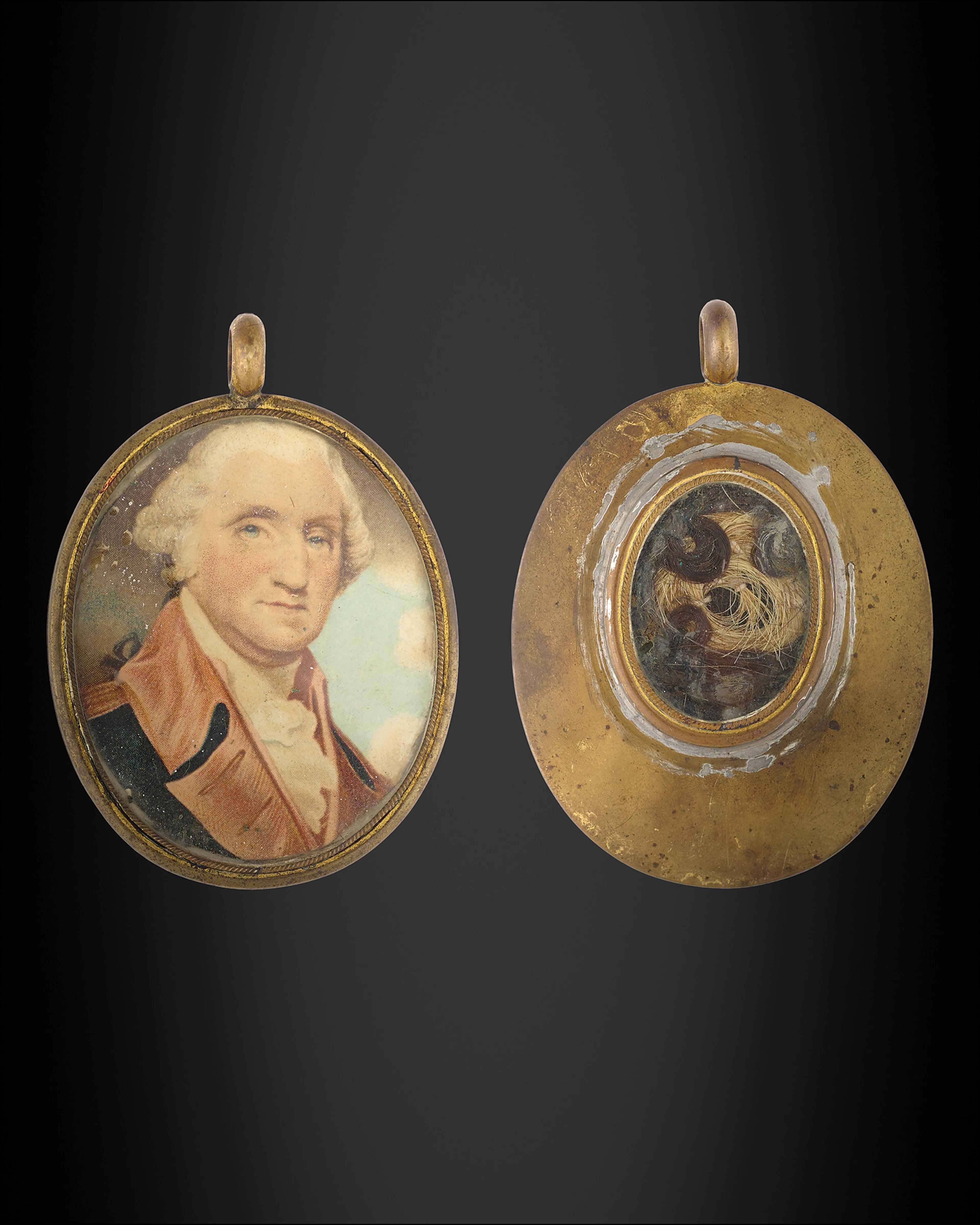 George Washington Memorial Portrait Pendant with Locks of Hair Attributed