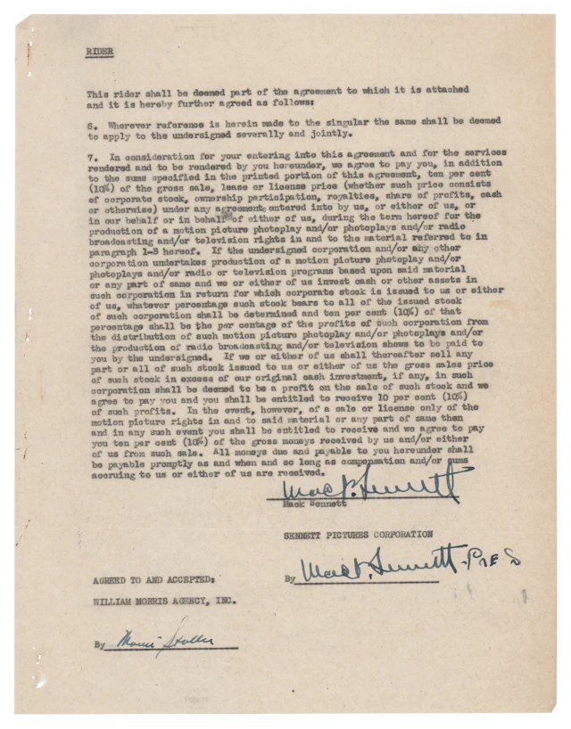 Mack Sennett Twice-Signed Document