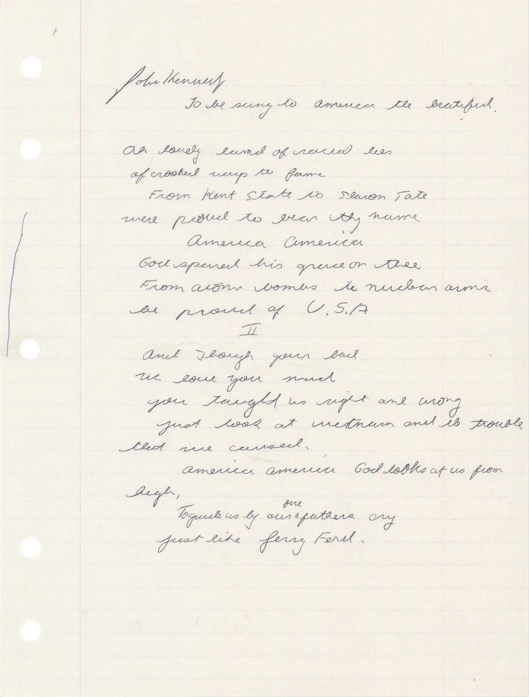 John F. Kennedy, Jr. Autograph Manuscript Signed - Middle School Poem