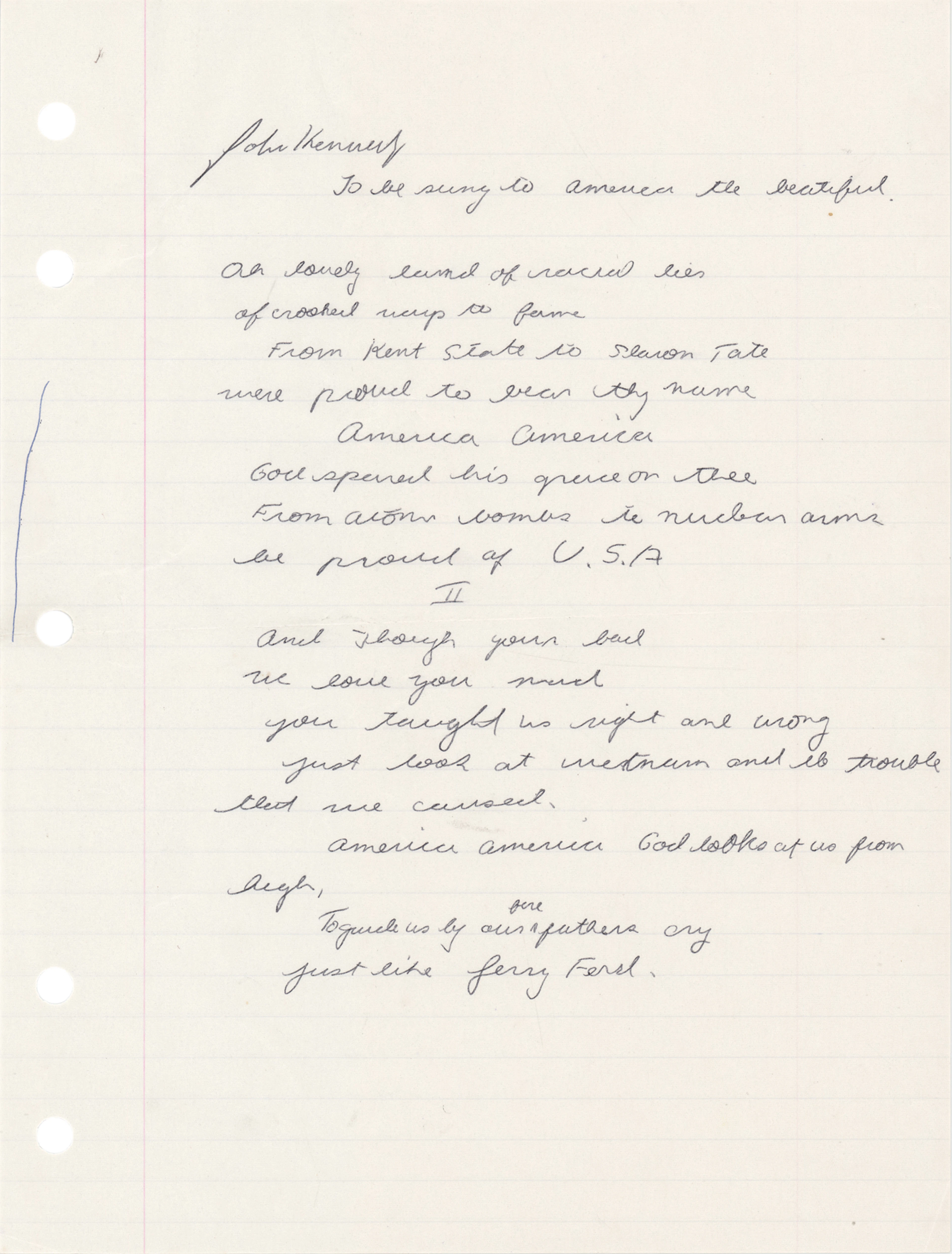 John F. Kennedy, Jr. Autograph Manuscript Signed - Middle School Poem