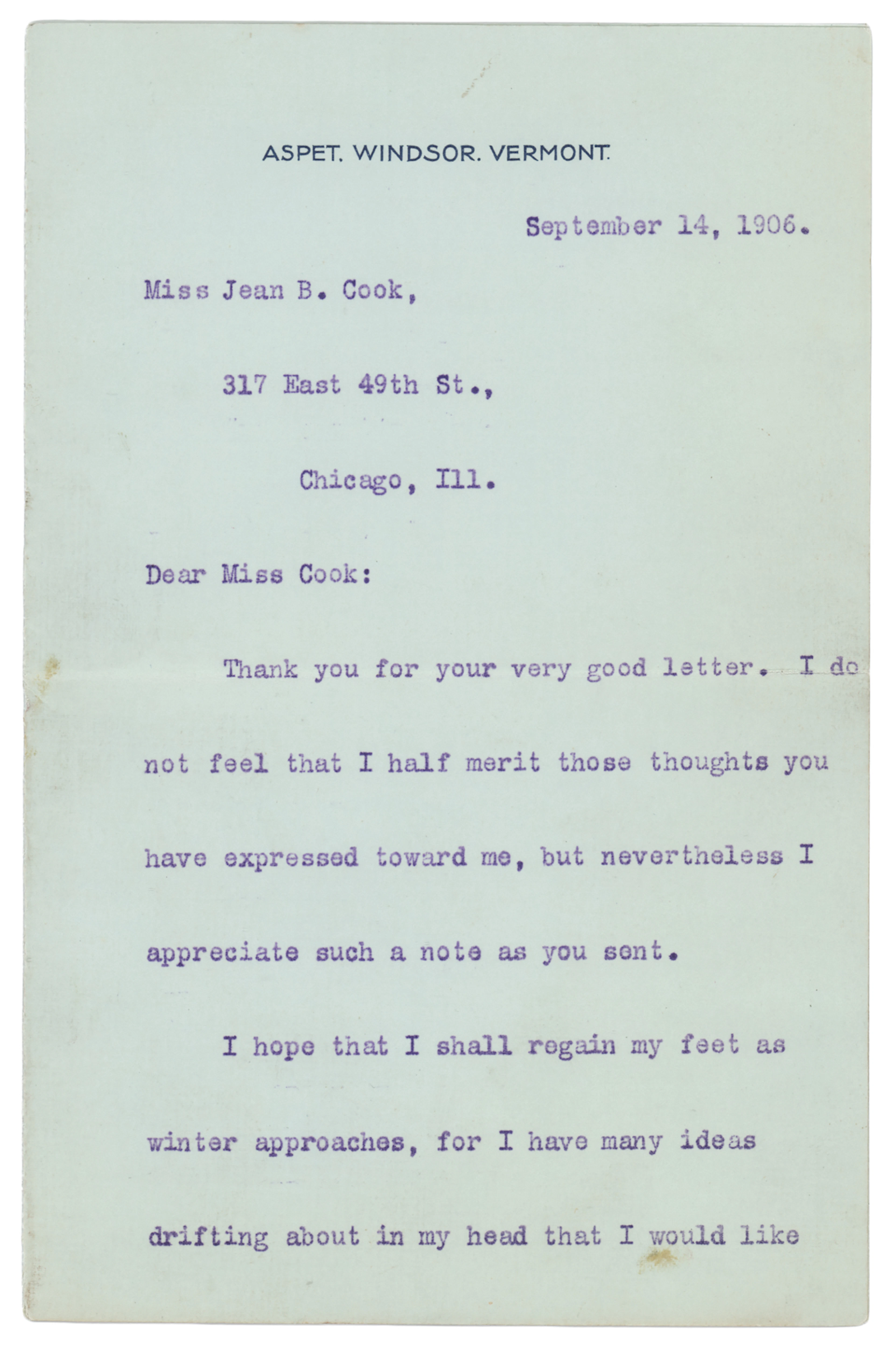 Augustus Saint-Gaudens Typed Letter Signed