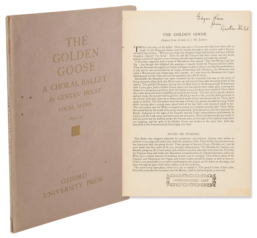 Gustav Holst Signed 1927 ‘The Golden Goose’ Sheet Music Booklet (First Edition)