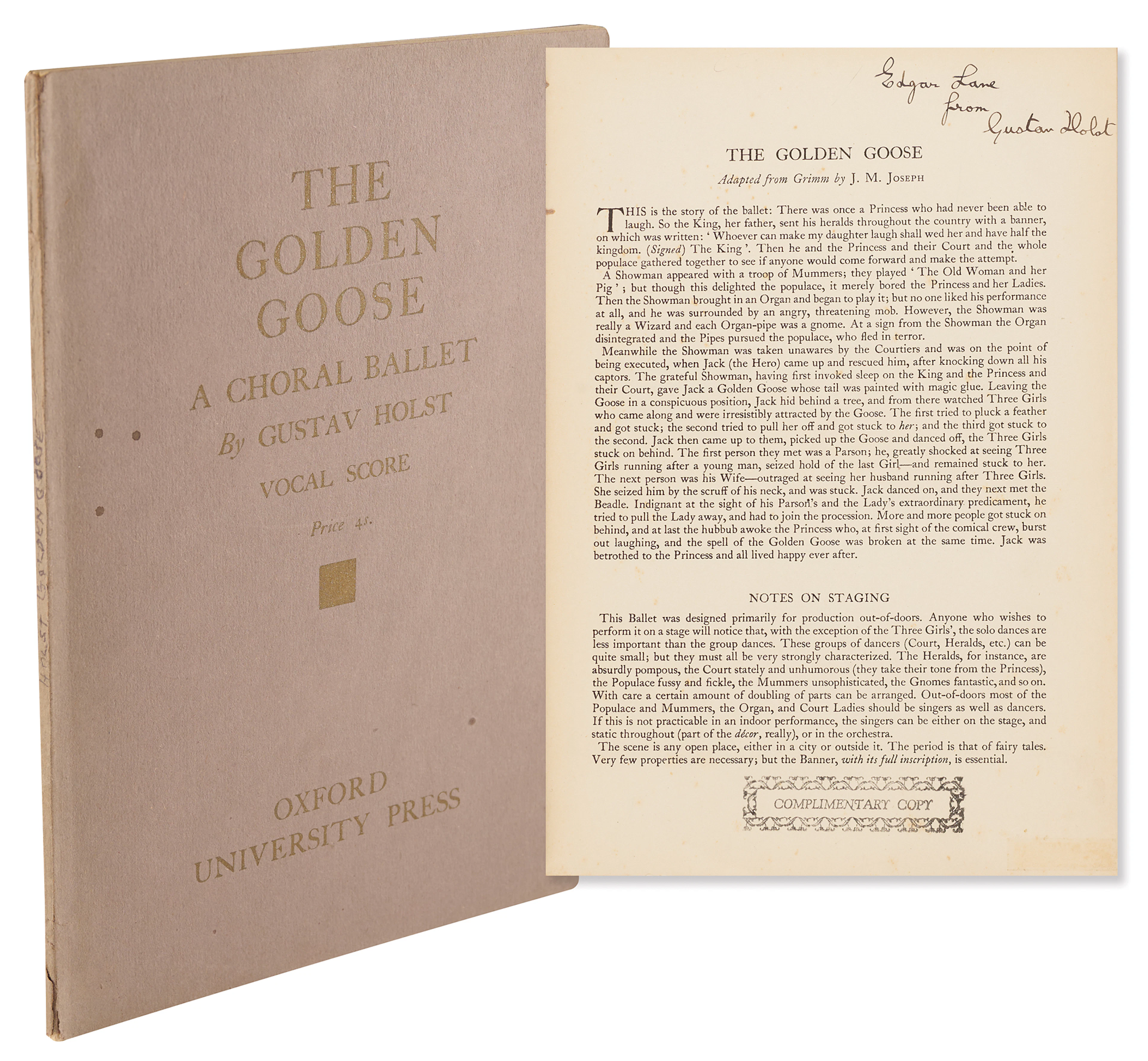 Gustav Holst Signed 1927 ‘The Golden Goose’ Sheet Music Booklet (First Edition)