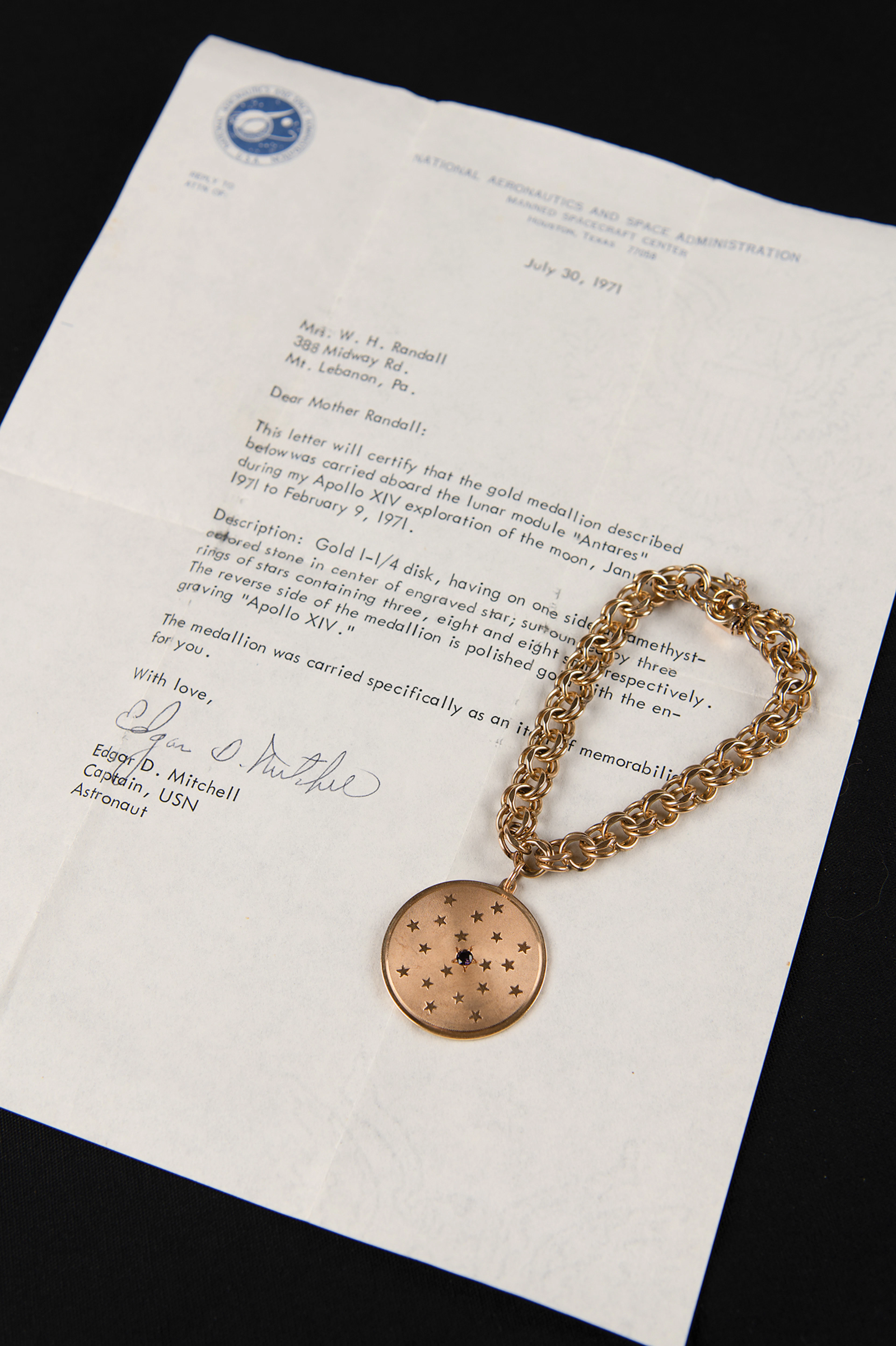 Apollo 14 Lunar Surface-Flown 14K Gold Pendant - From the Personal