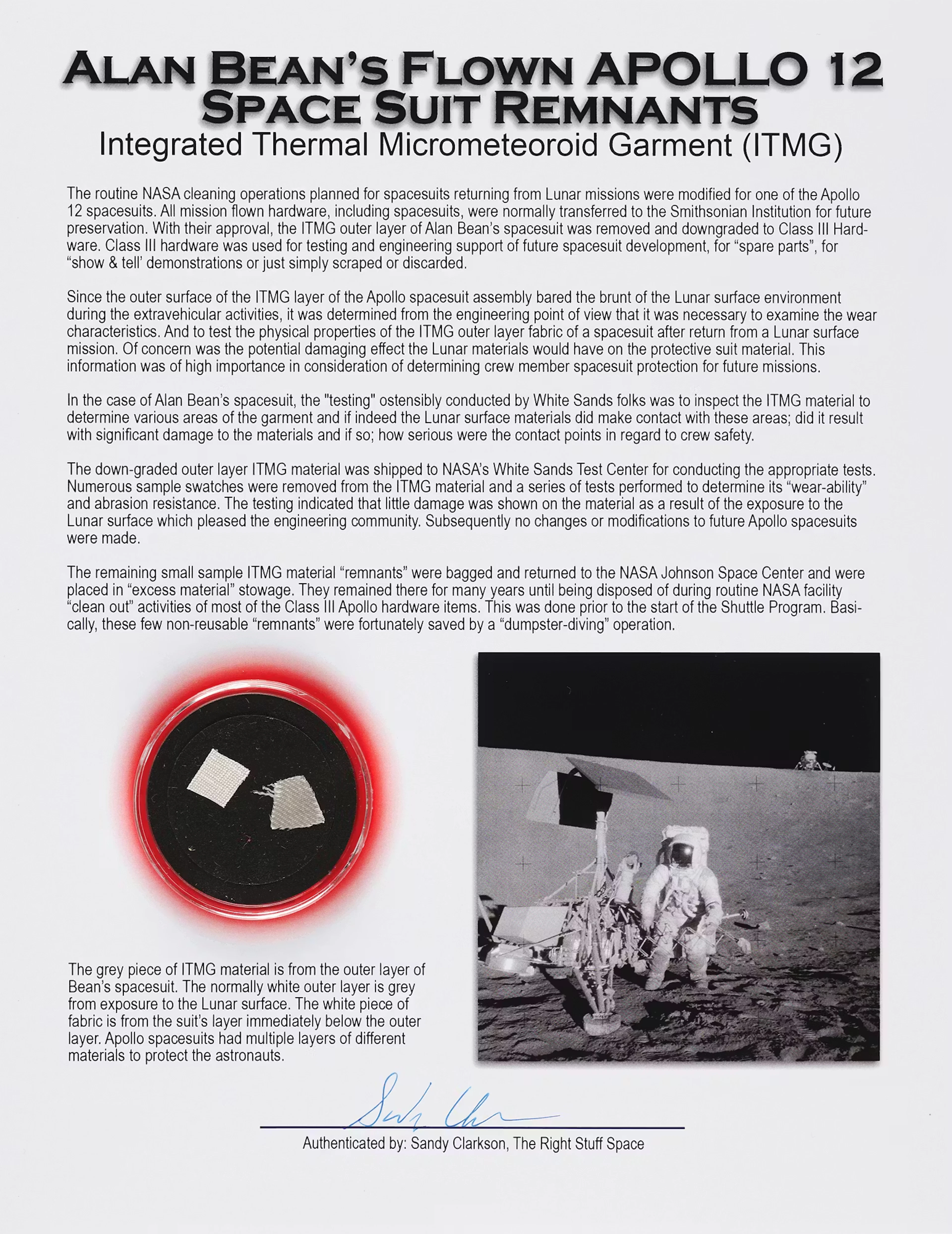 Apollo 12 Space Suit Swatches (Attested as Flown and Worn by LMP Alan Bean)