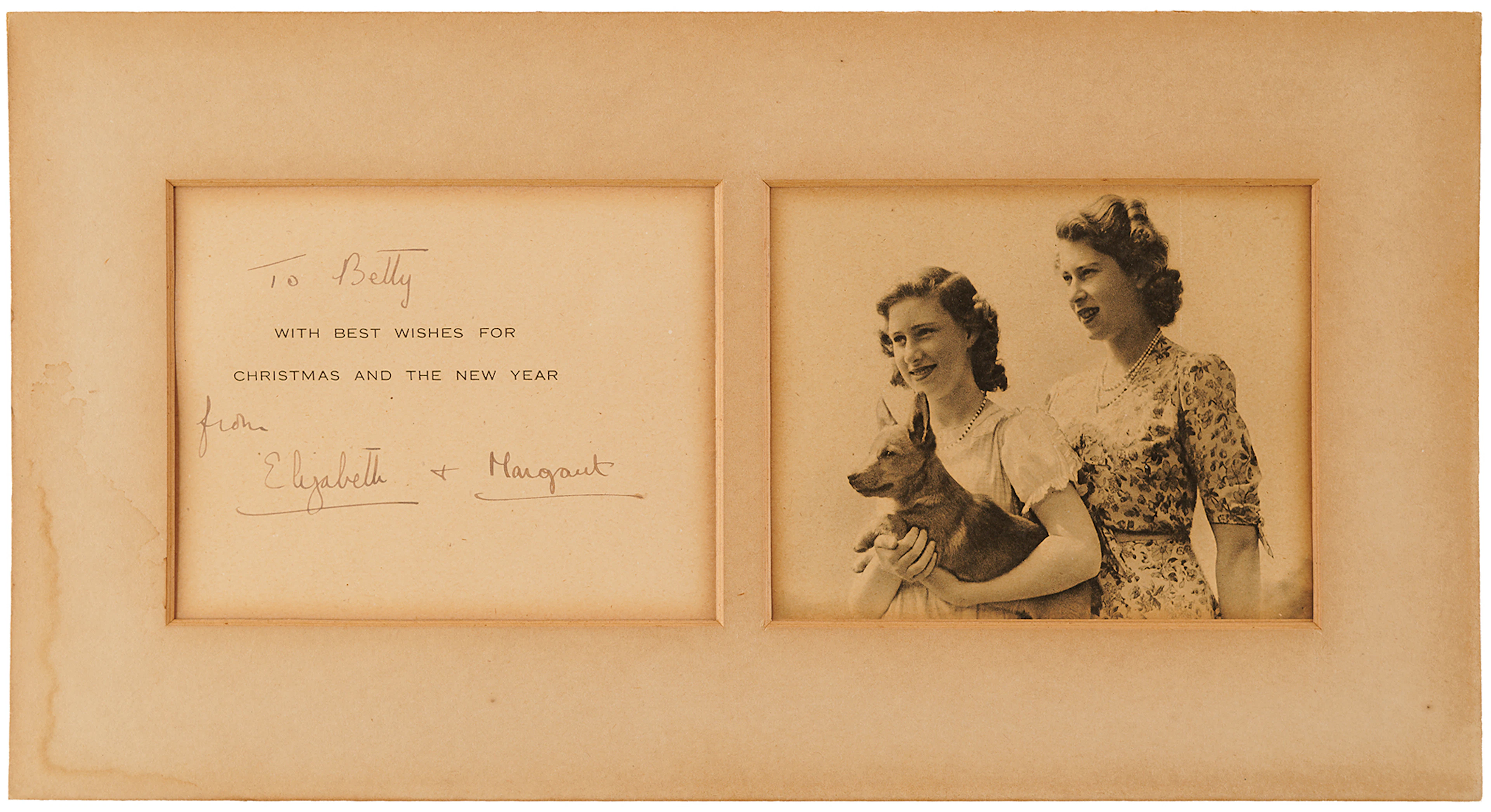 Queen Elizabeth II and Princess Margaret Signed Christmas Card