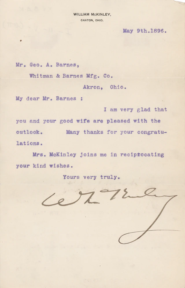 William McKinley Typed Letter Signed