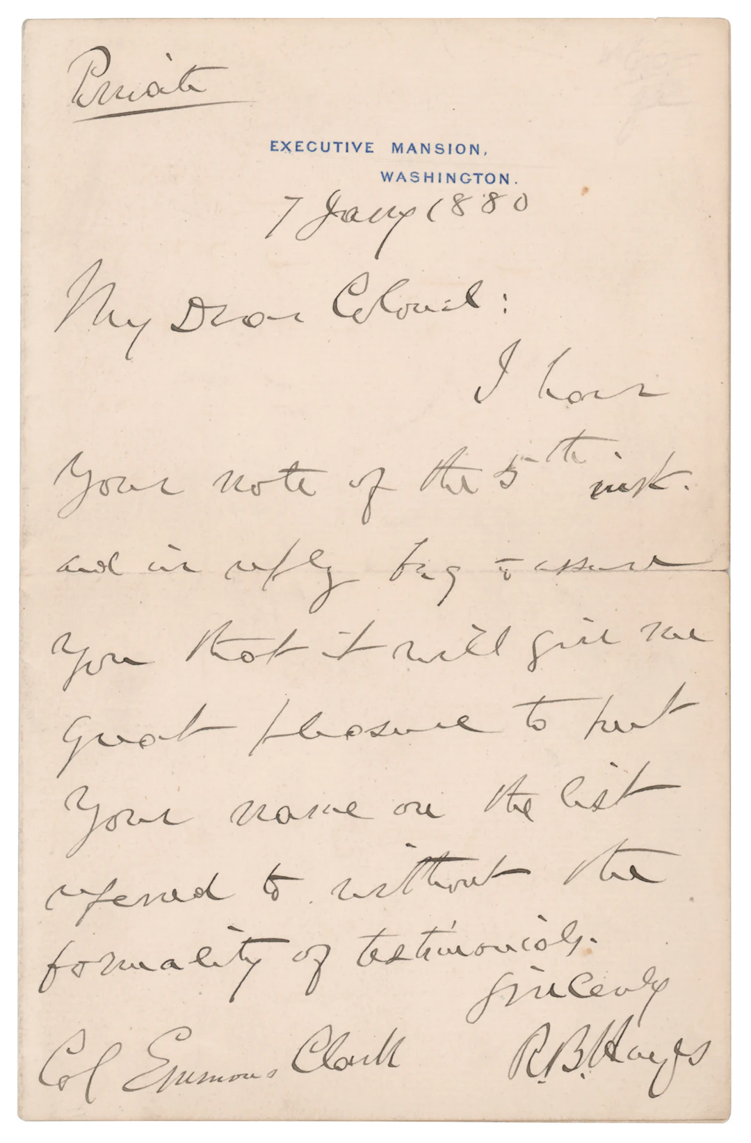 Rutherford B. Hayes Autograph Letter Signed as President