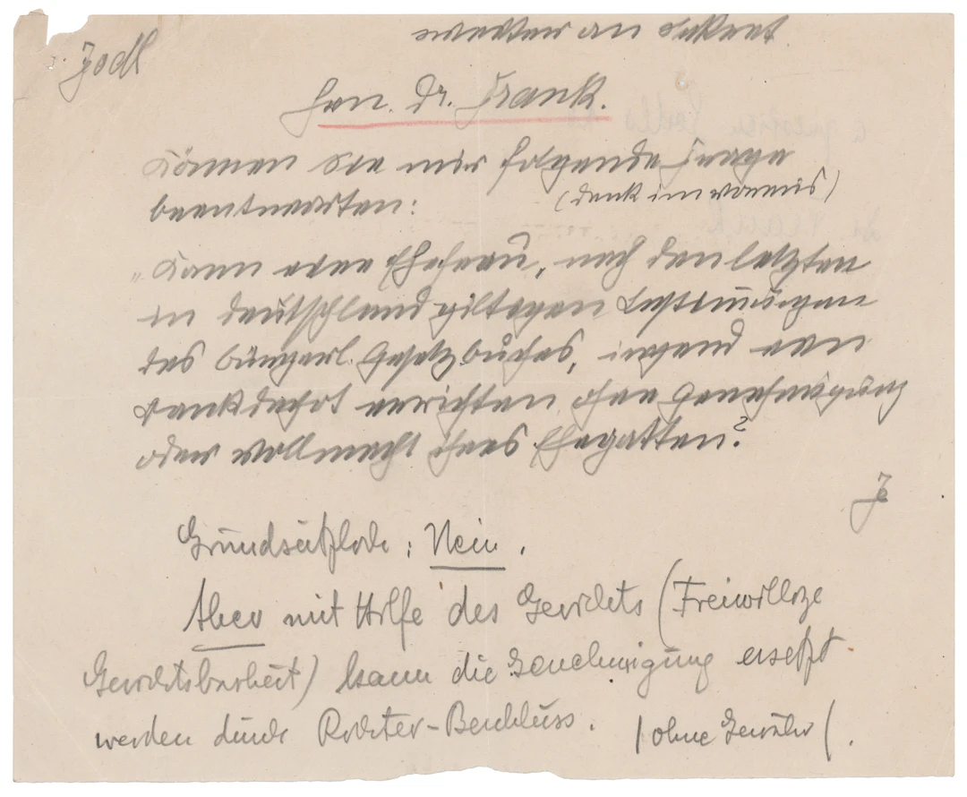 Alfred Jodl Autograph Note Signed to Hans Frank on German Civil Law