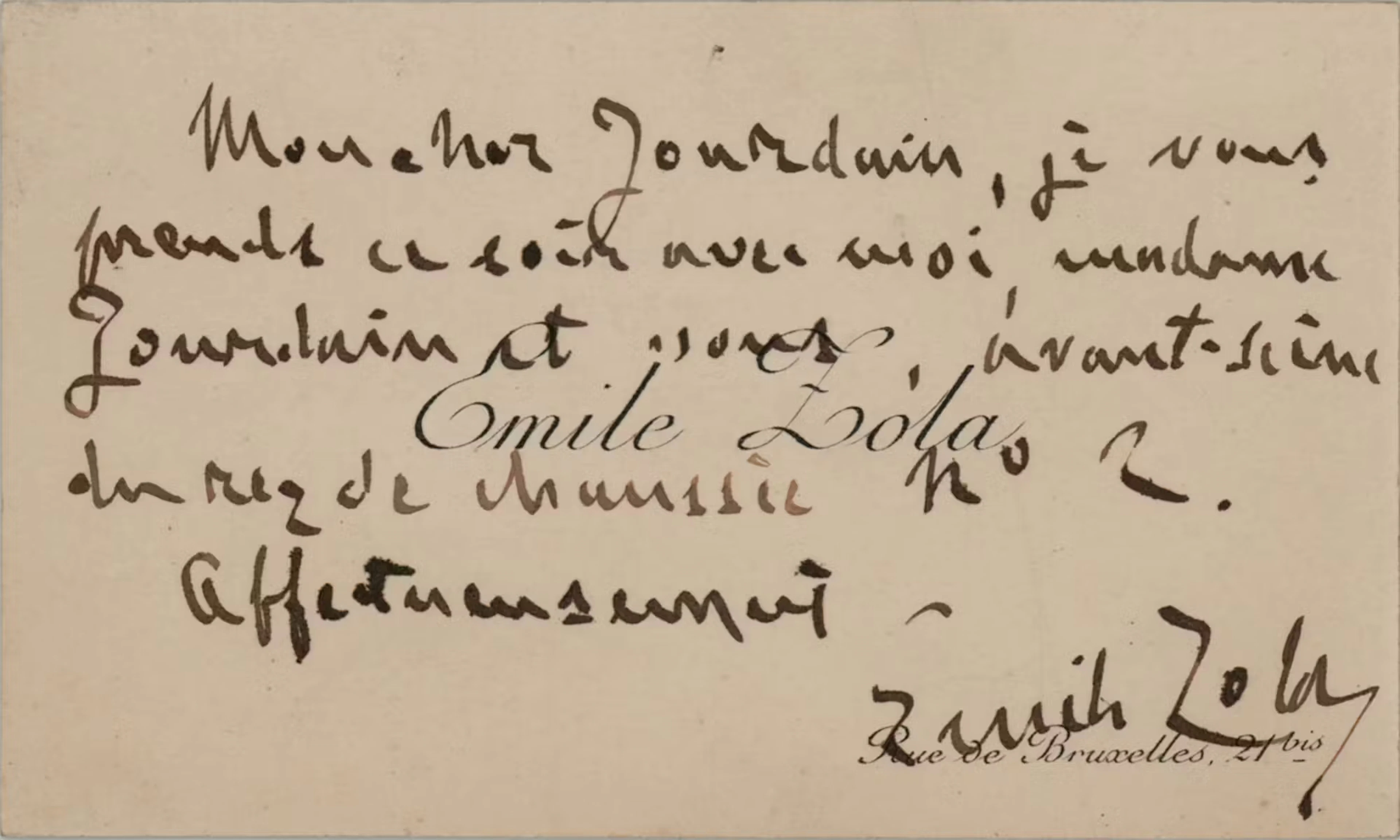 Emile Zola Autograph Note Signed on Personal Visiting Card